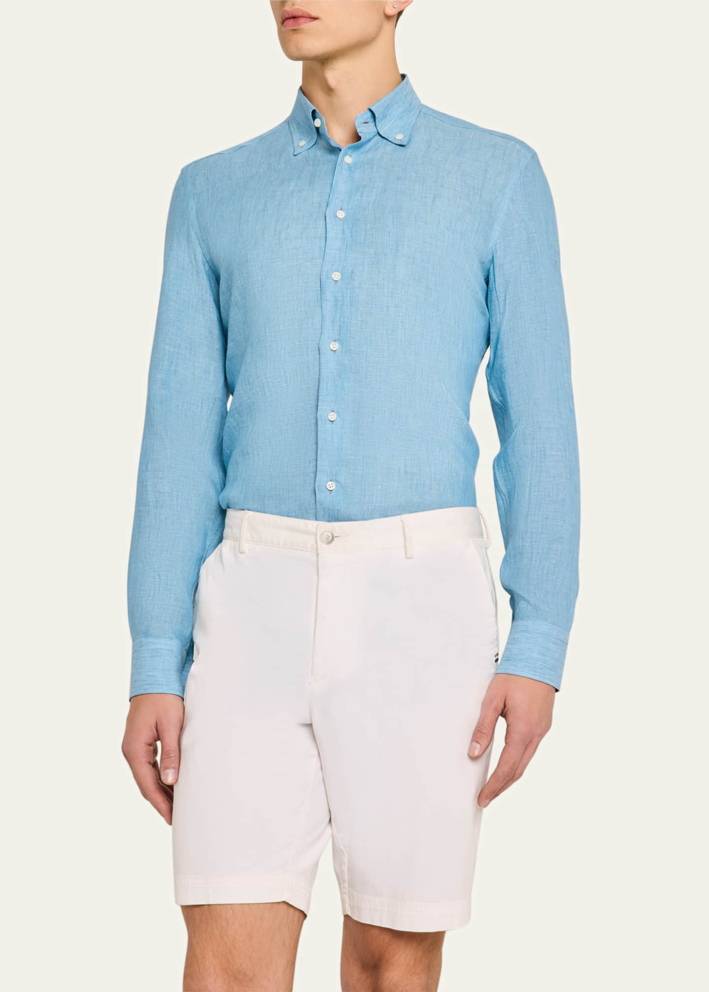 Bergdorf Goodman Men's Cotton Button-Collar Sport Shirt Image 4 of 5