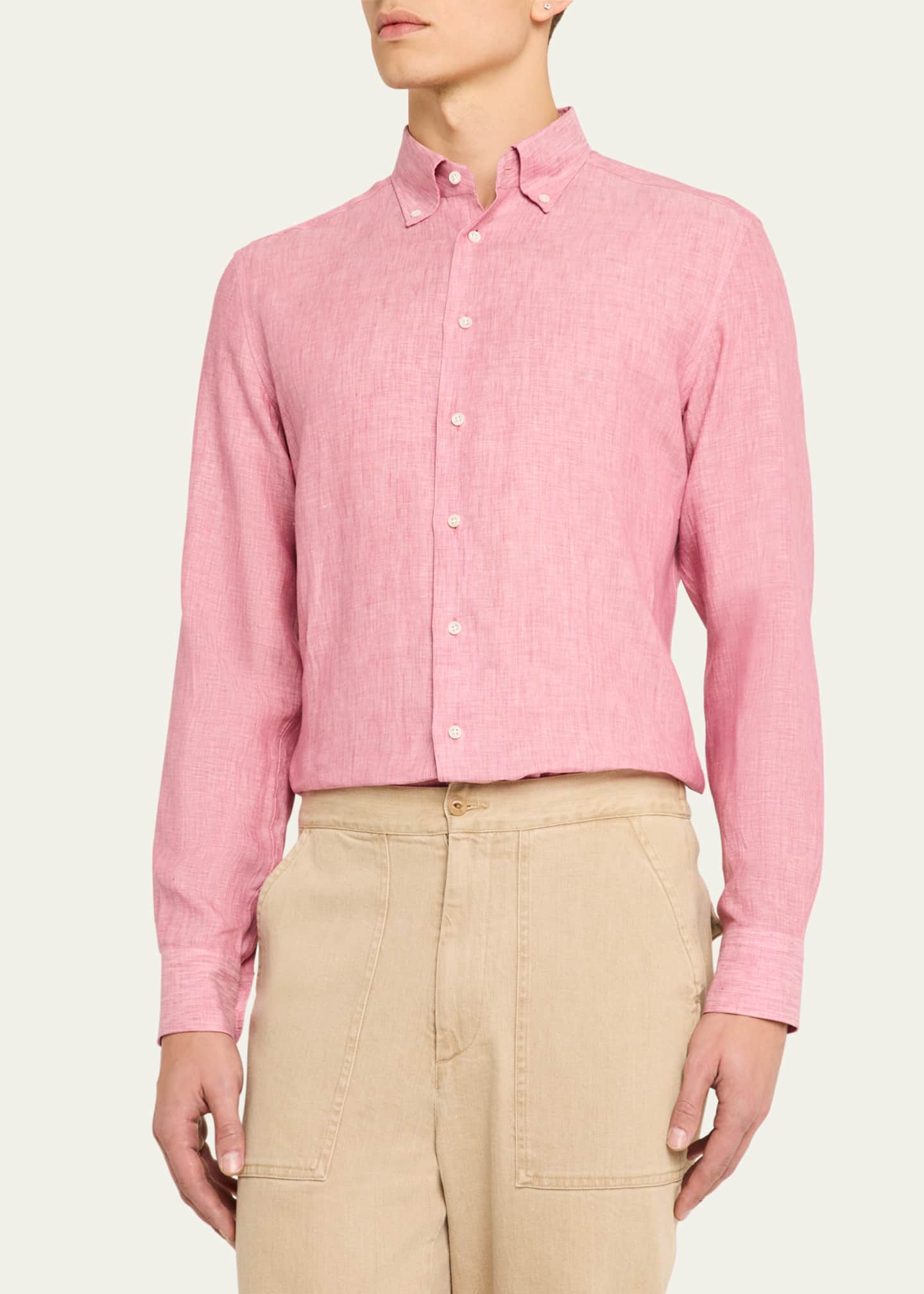 Bergdorf Goodman Men's Cotton Button-Collar Sport Shirt Image 4 of 5