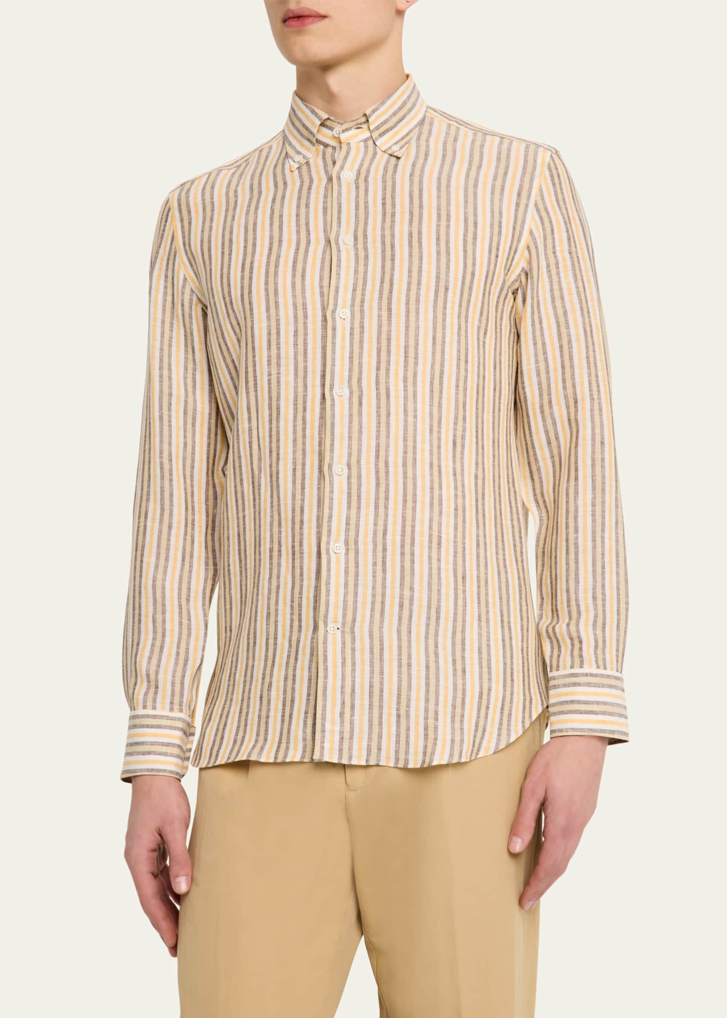 Bergdorf Goodman Men's Cotton Multi-Stripe Sport Shirt Image 4 of 5