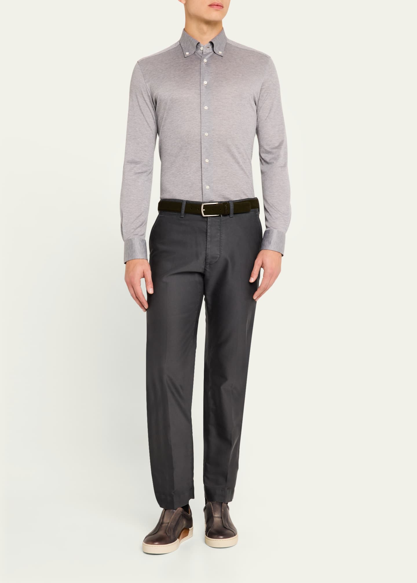 Bergdorf Goodman Men's Button-Collar Pique Jersey Sport Shirt Image 2 of 5