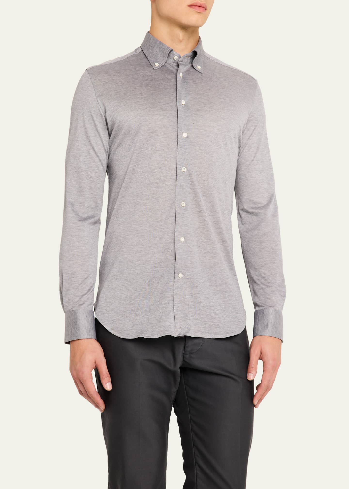 Bergdorf Goodman Men's Button-Collar Pique Jersey Sport Shirt Image 4 of 5