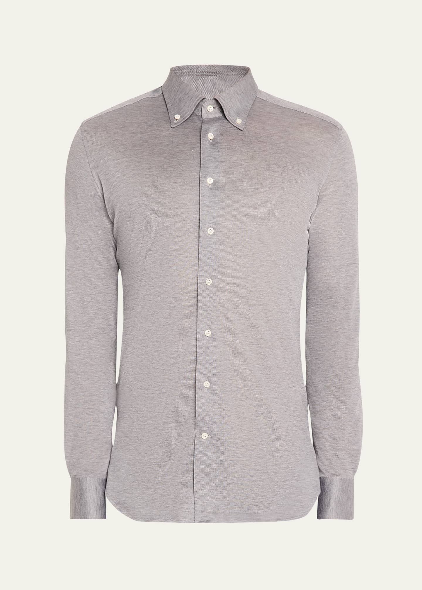 Bergdorf Goodman Men's Button-Collar Pique Jersey Sport Shirt Image 1 of 5