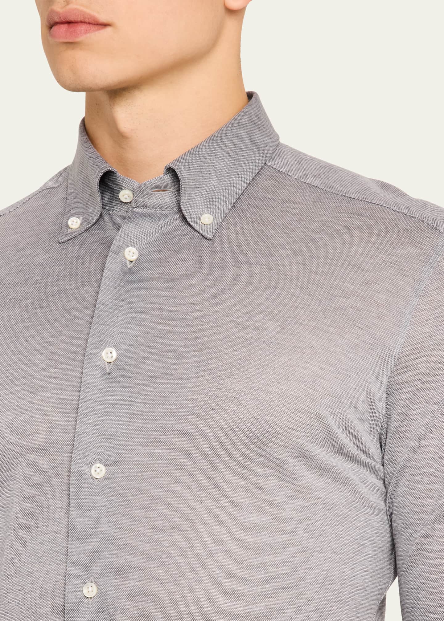 Bergdorf Goodman Men's Button-Collar Pique Jersey Sport Shirt Image 5 of 5