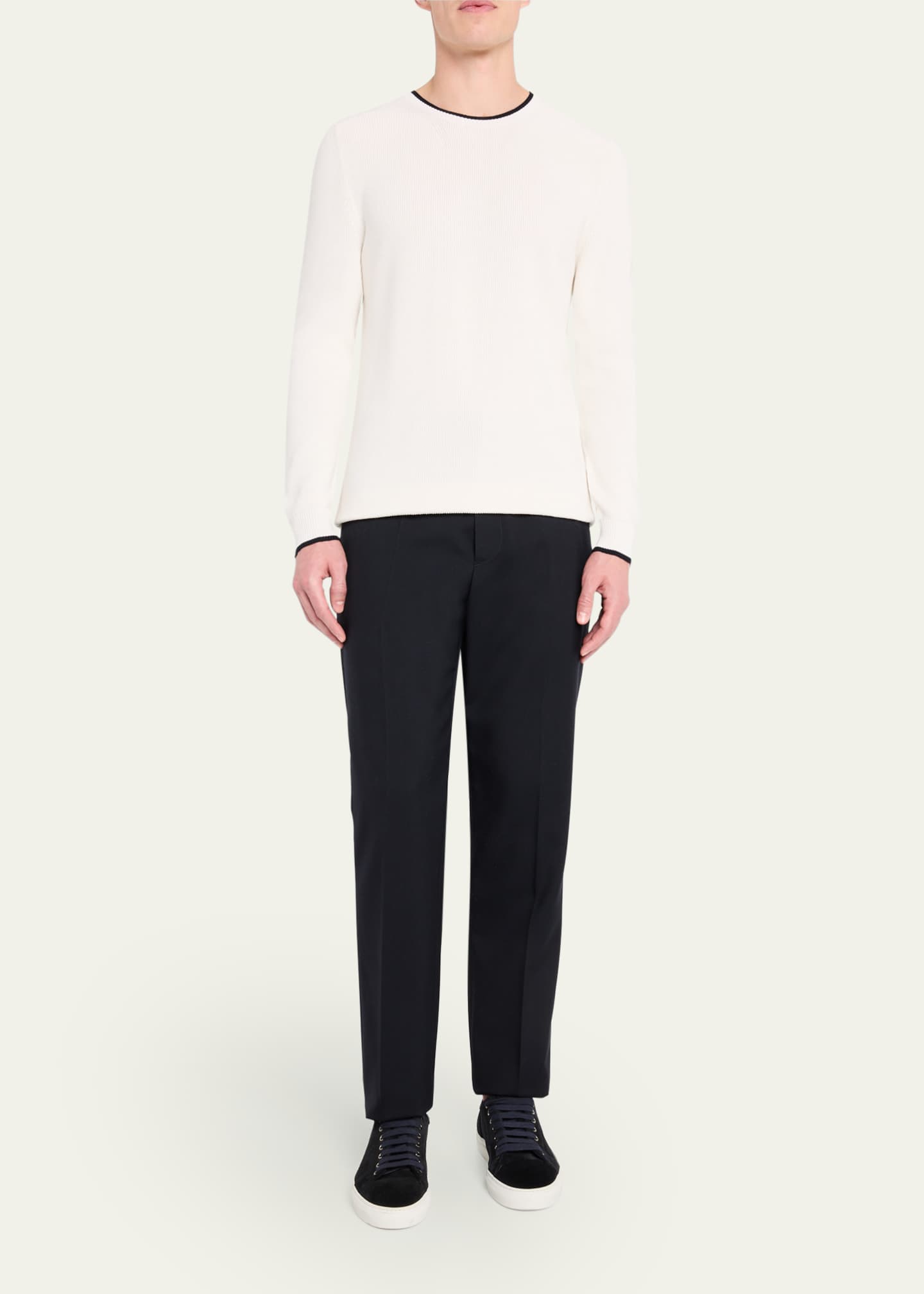Bergdorf Goodman Men's Tipped Silk-Cotton Rib Sweater Image 2 of 5