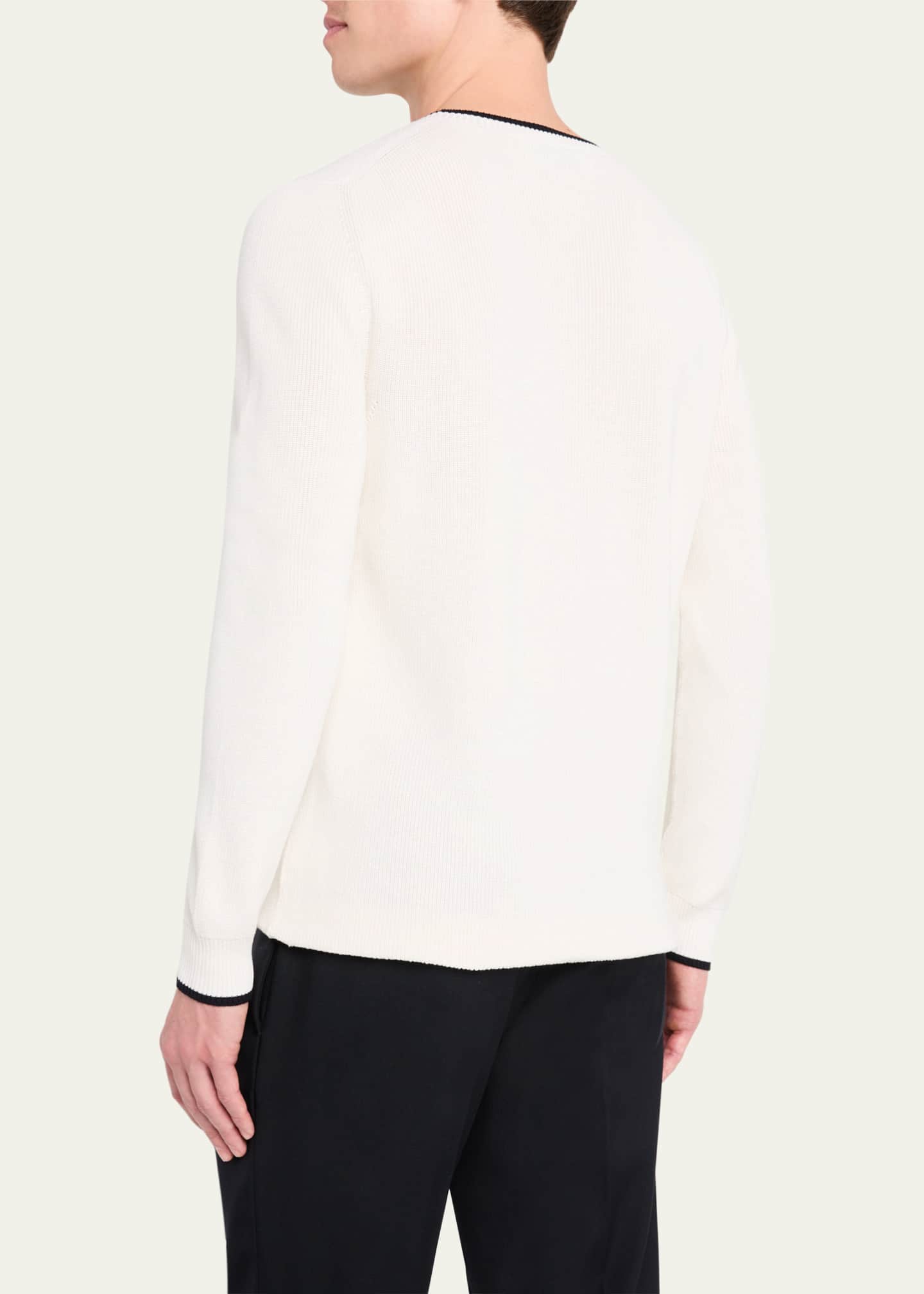 Bergdorf Goodman Men's Tipped Silk-Cotton Rib Sweater Image 3 of 5