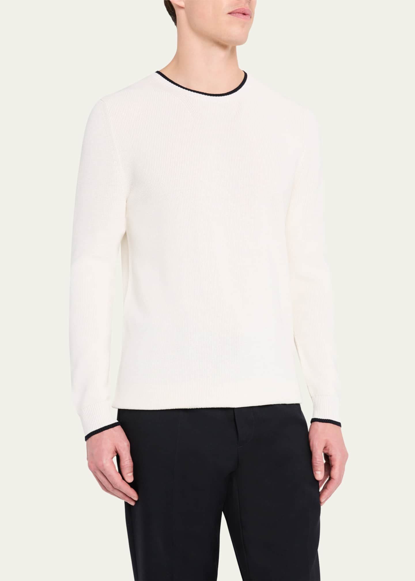 Bergdorf Goodman Men's Tipped Silk-Cotton Rib Sweater Image 4 of 5