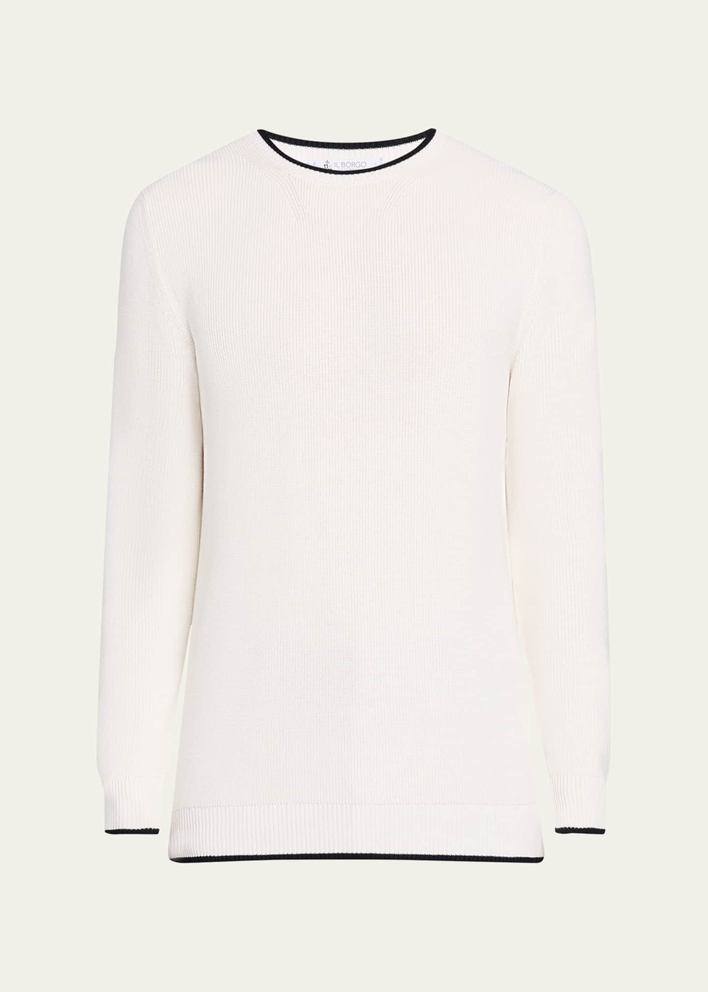 Bergdorf Goodman Men's Tipped Silk-Cotton Rib Sweater Image 1 of 5