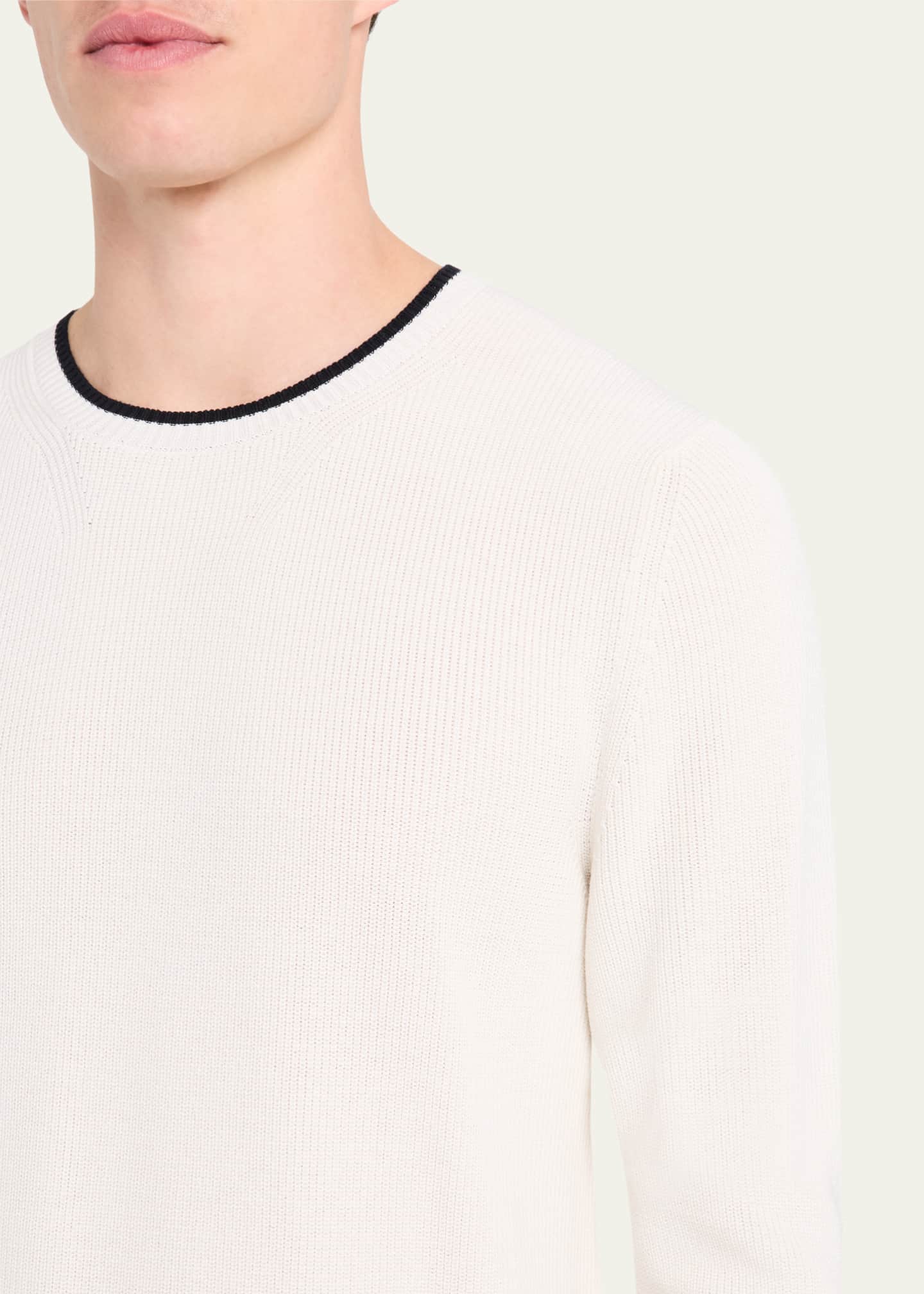 Bergdorf Goodman Men's Tipped Silk-Cotton Rib Sweater Image 5 of 5