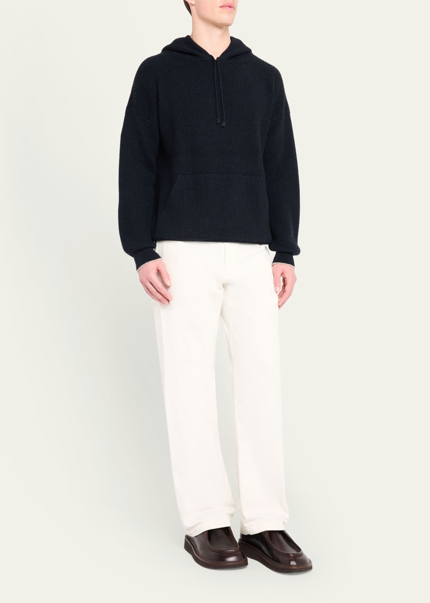Bergdorf Goodman Men's Ribbed Silk-Cotton Hoodie Image 2 of 5