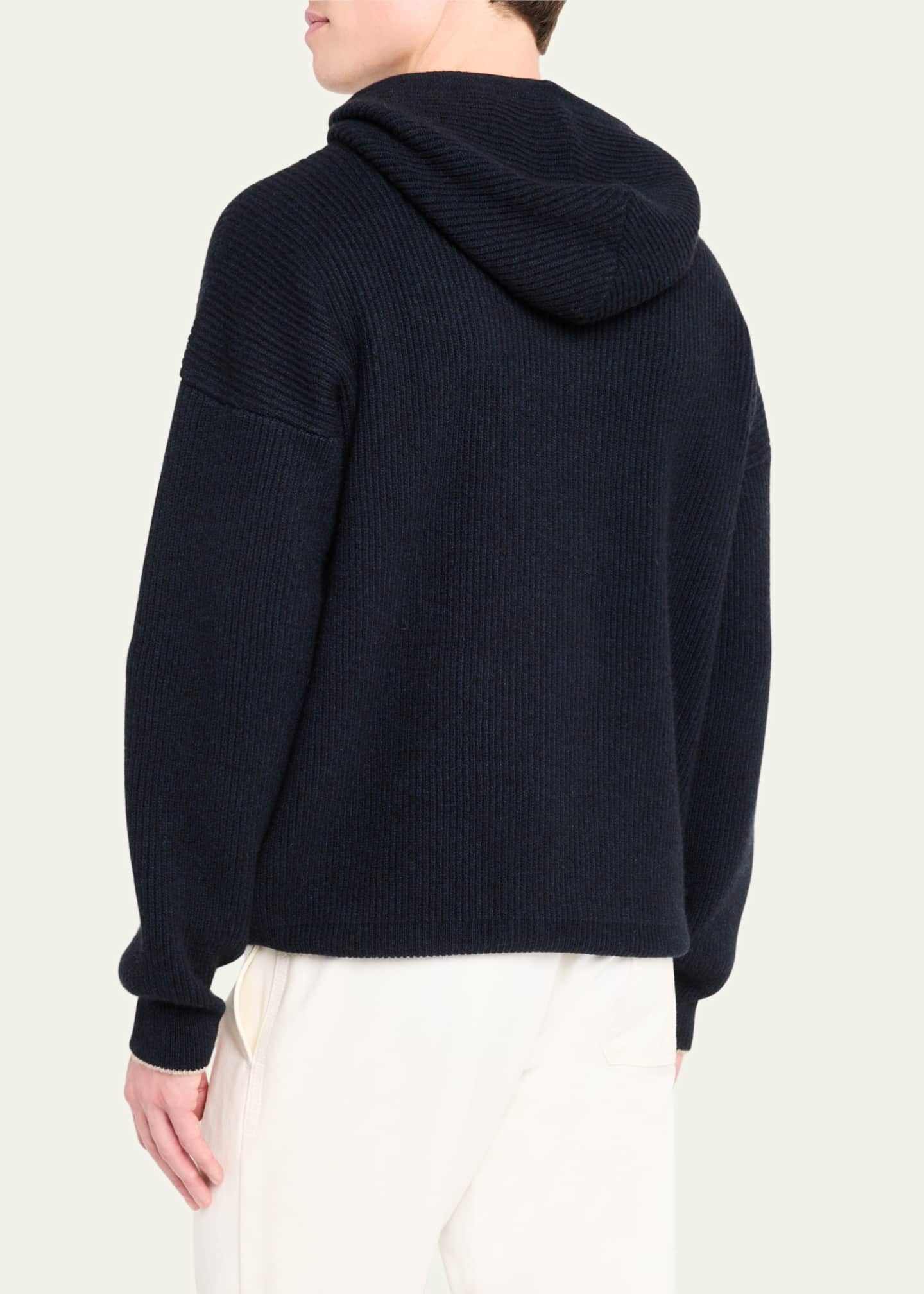 Bergdorf Goodman Men's Ribbed Silk-Cotton Hoodie Image 3 of 5