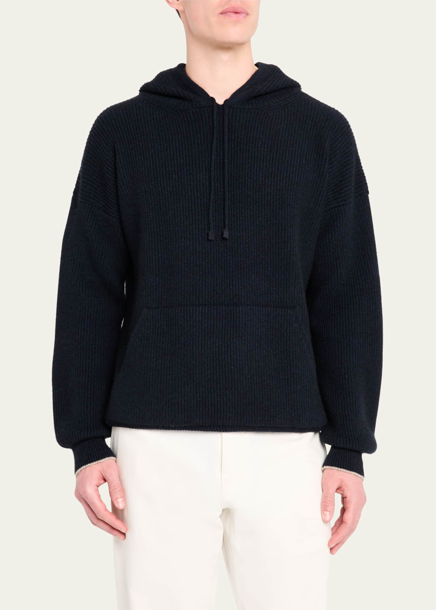 Bergdorf Goodman Men's Ribbed Silk-Cotton Hoodie Image 4 of 5