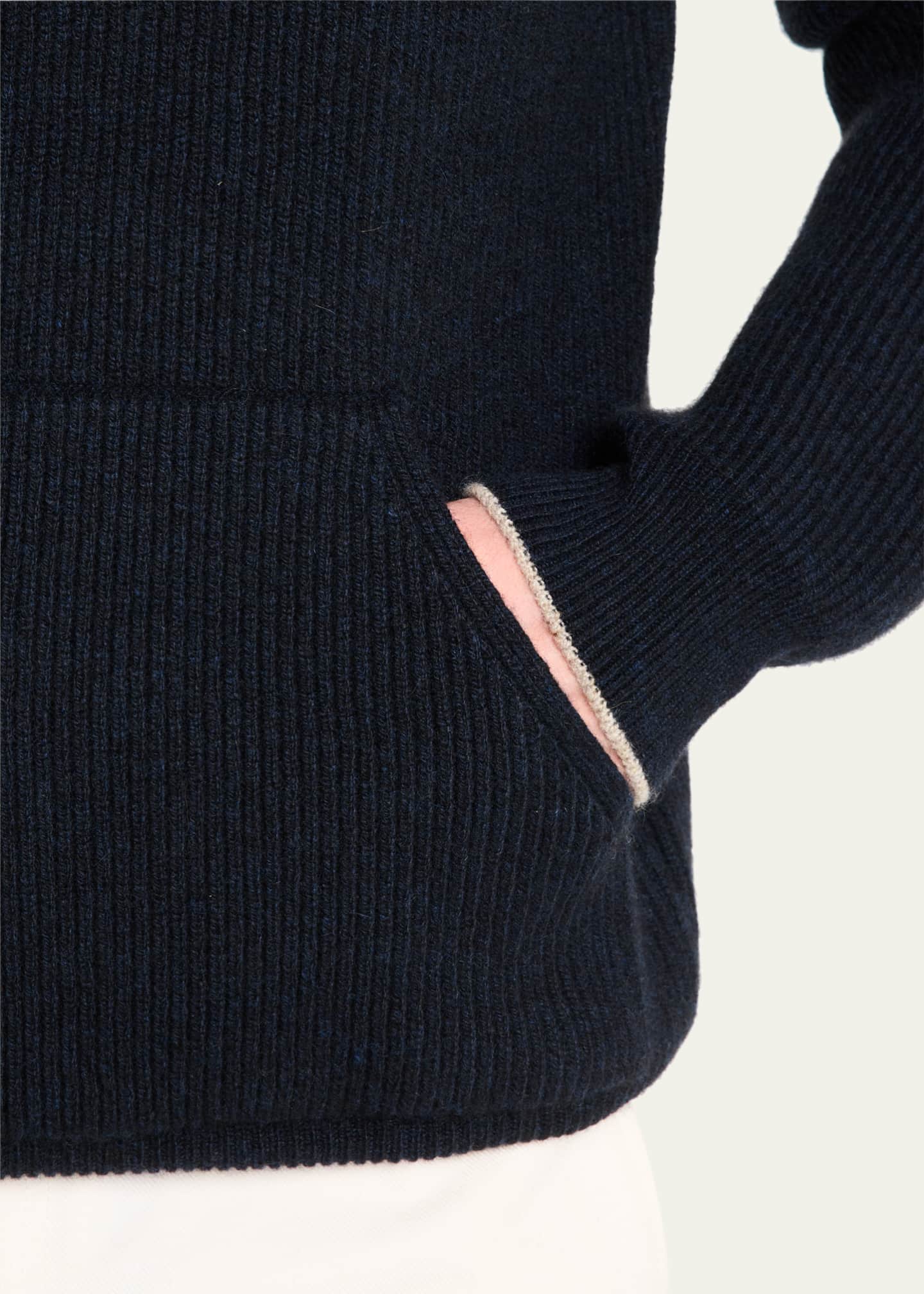 Bergdorf Goodman Men's Ribbed Silk-Cotton Hoodie Image 5 of 5