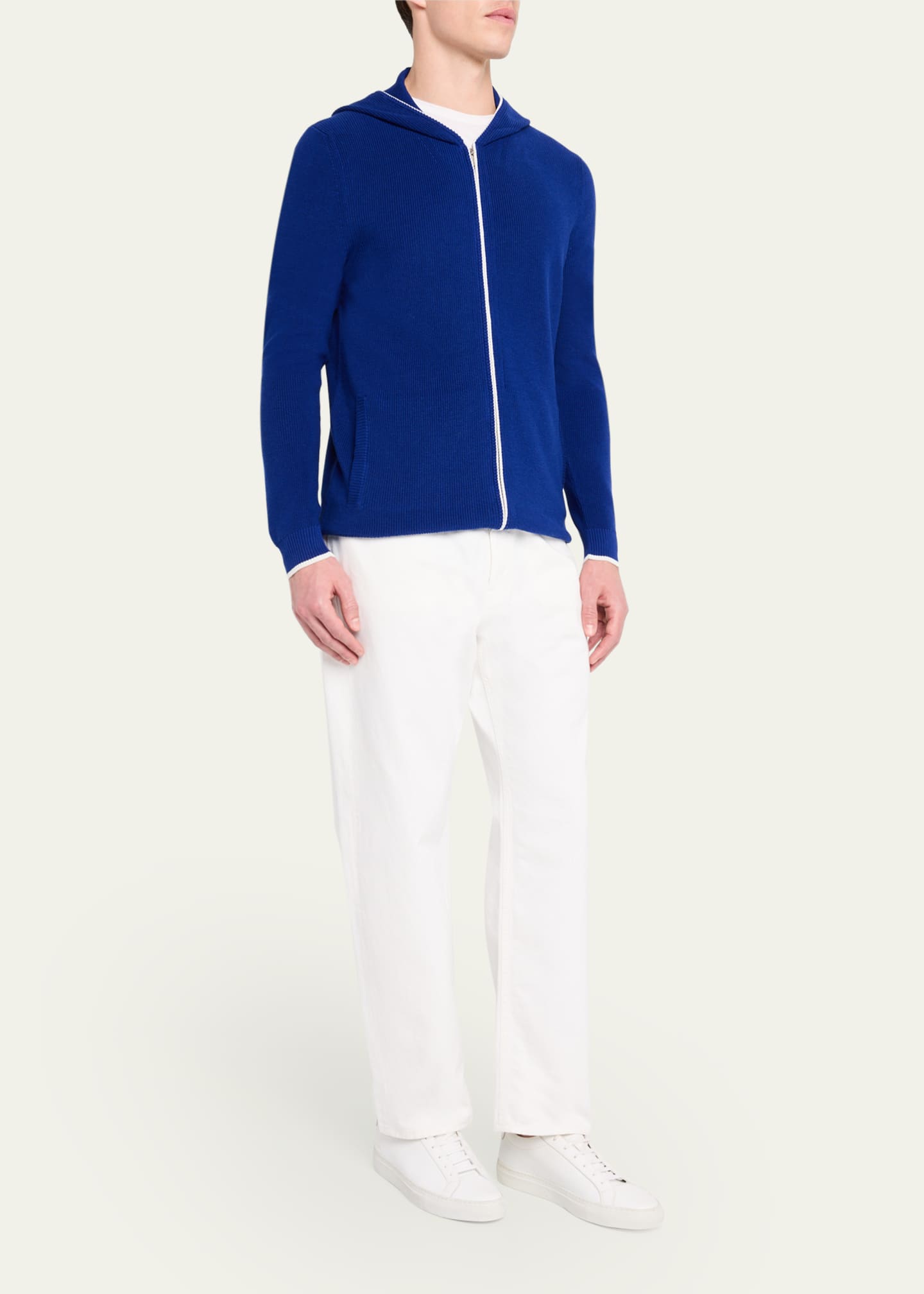 Bergdorf Goodman Men's Rib-Knit Hooded Zip Sweater Image 2 of 5