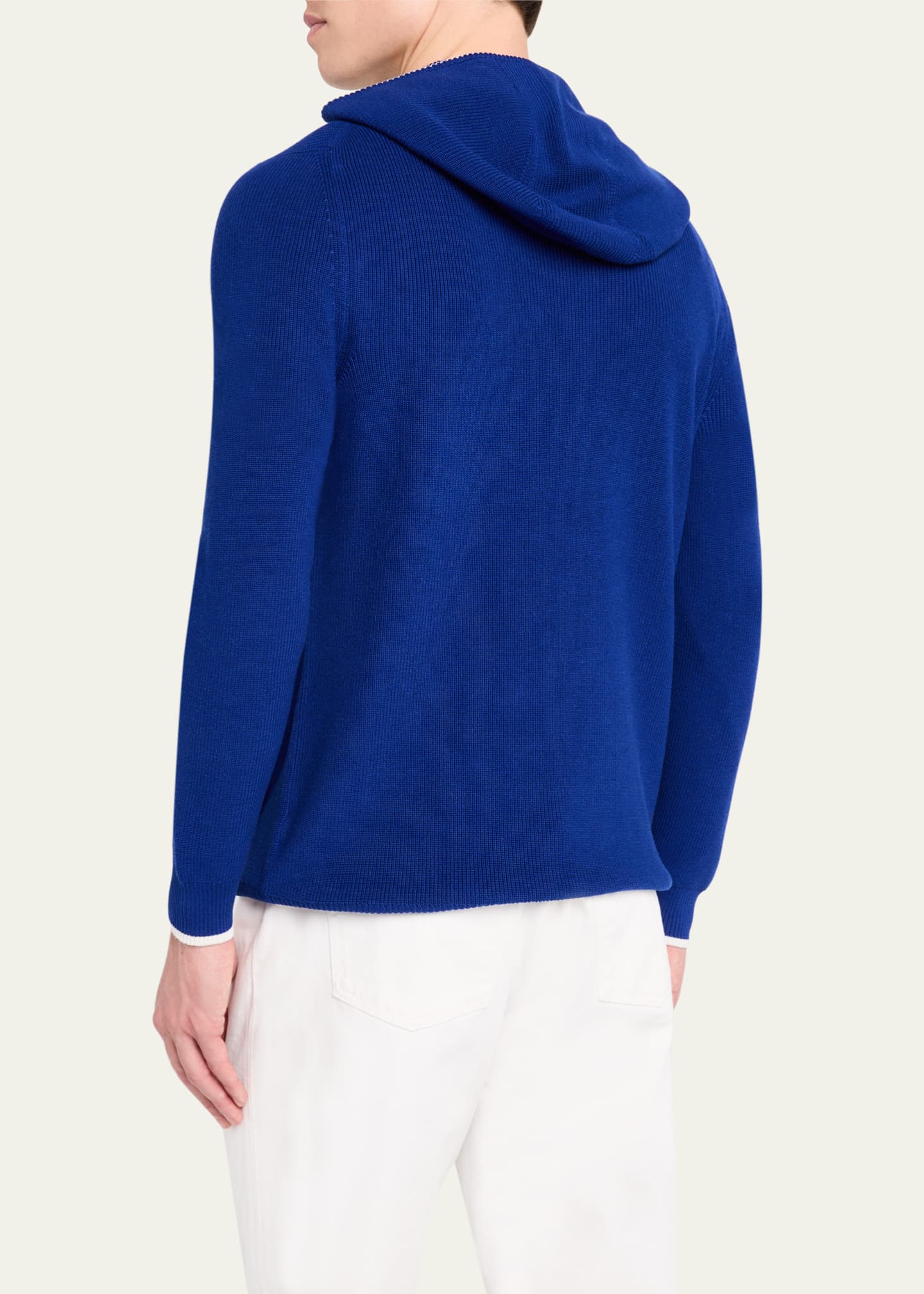 Bergdorf Goodman Men's Rib-Knit Hooded Zip Sweater Image 3 of 5