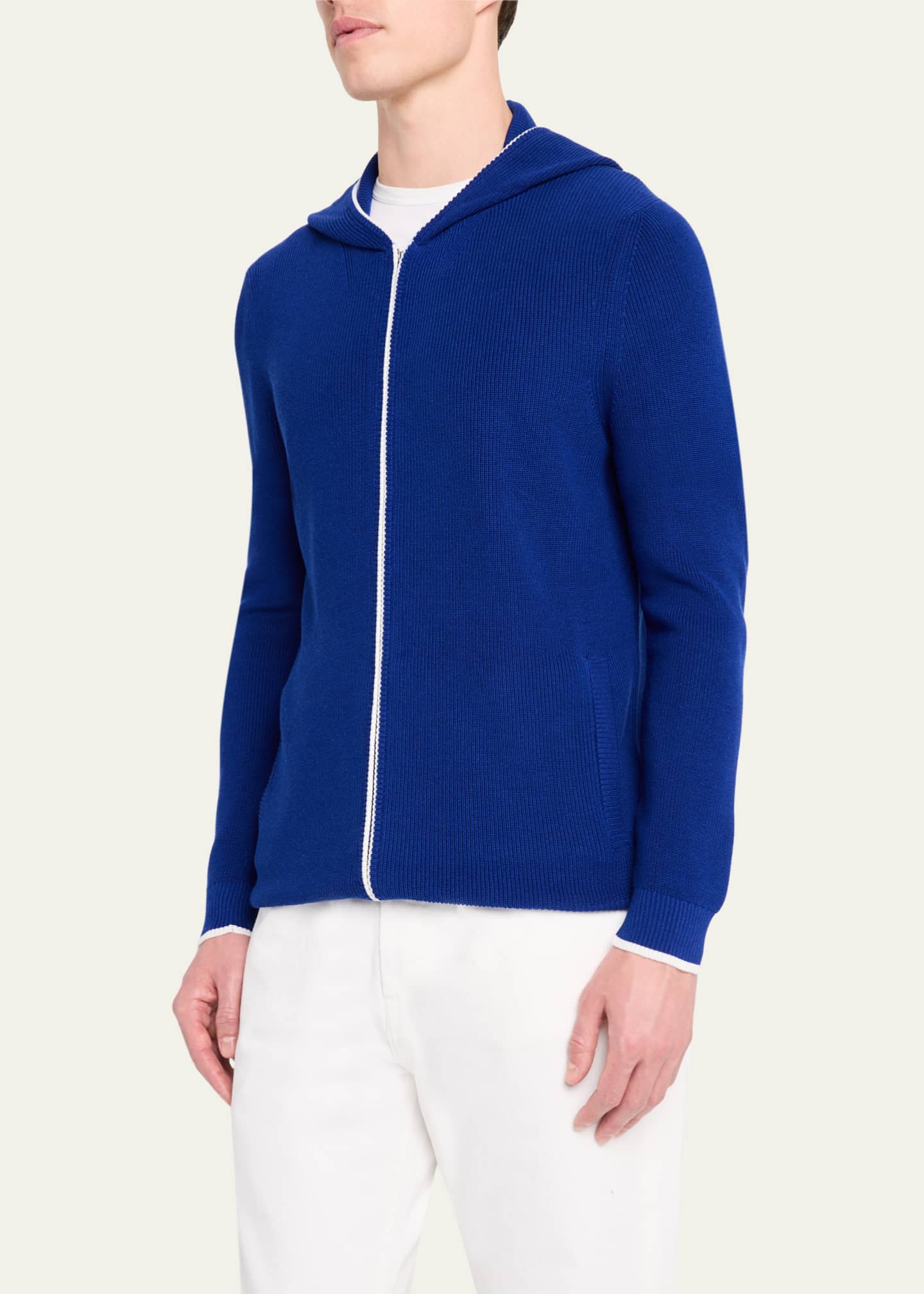 Bergdorf Goodman Men's Rib-Knit Hooded Zip Sweater Image 4 of 5