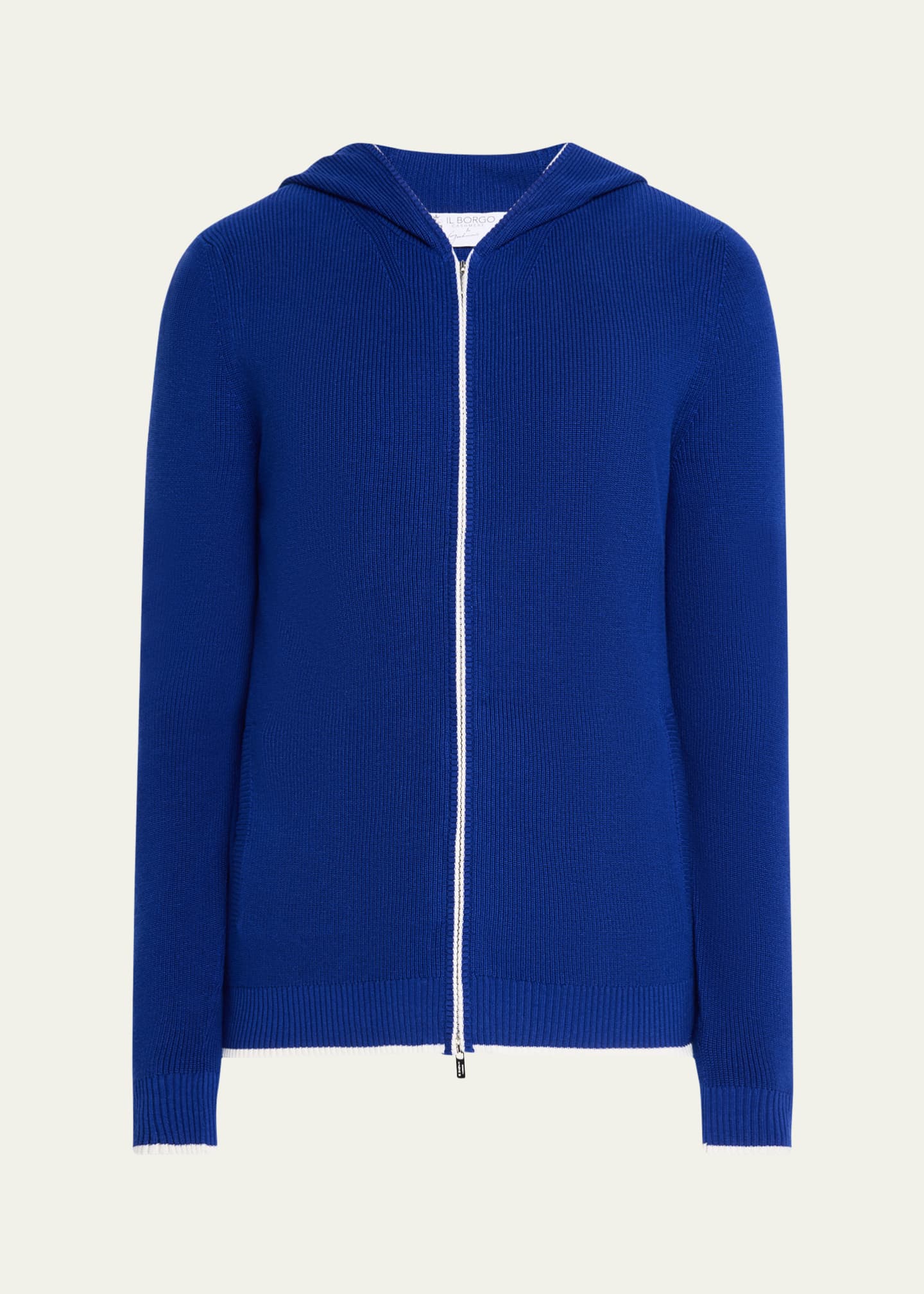Bergdorf Goodman Men's Rib-Knit Hooded Zip Sweater Image 1 of 5
