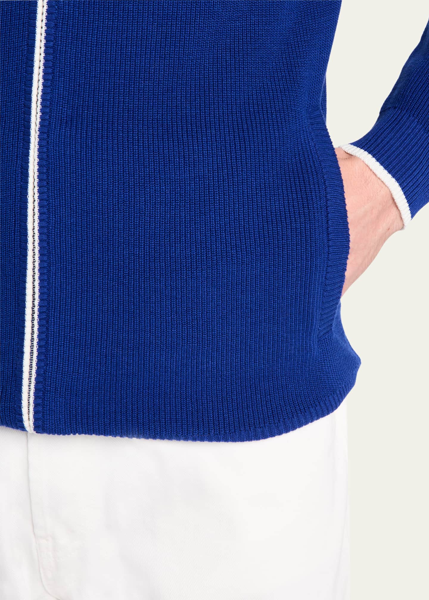 Bergdorf Goodman Men's Rib-Knit Hooded Zip Sweater Image 5 of 5