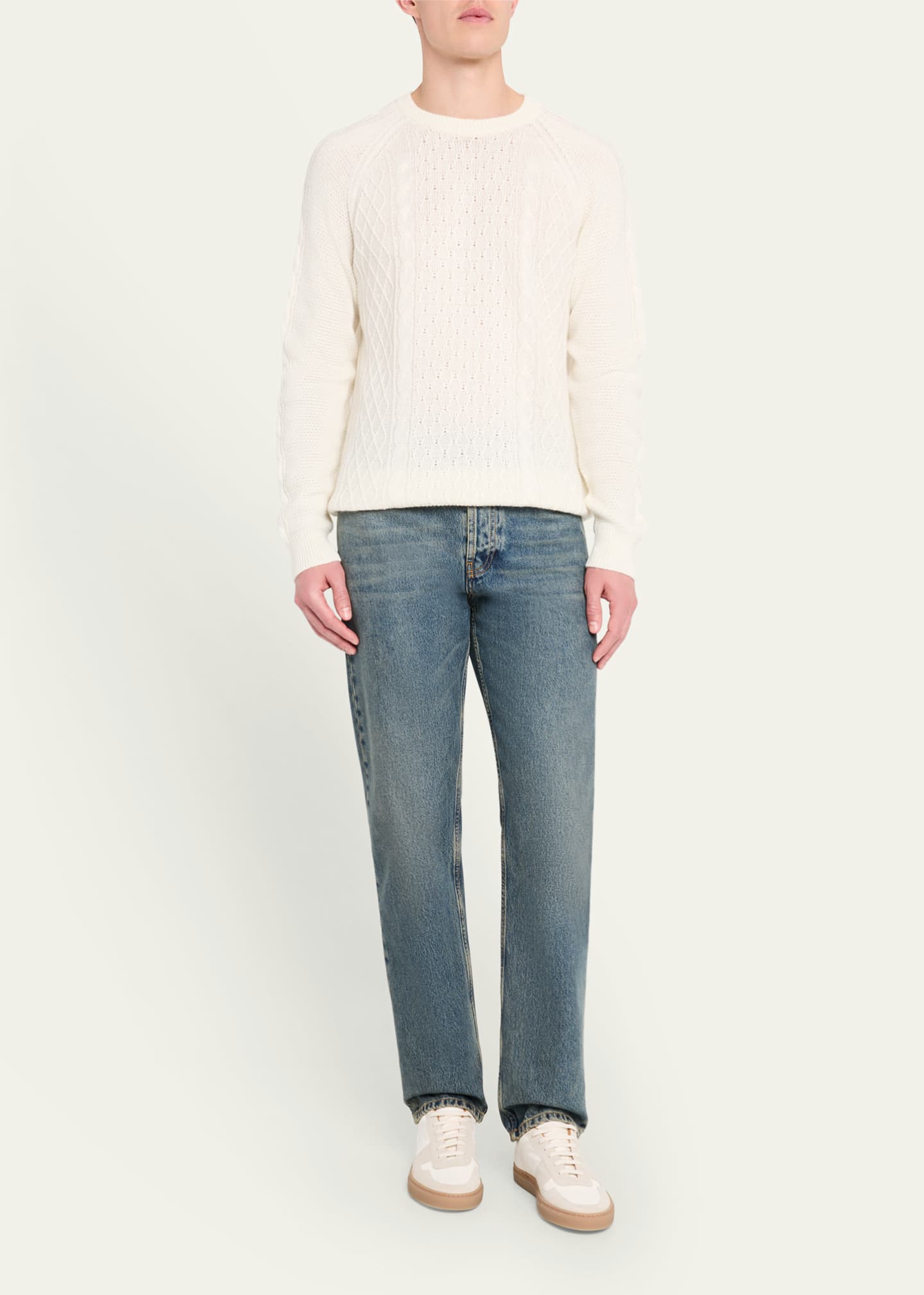 Bergdorf Goodman Men's Aran Linen-Cashmere Sweater Image 2 of 5