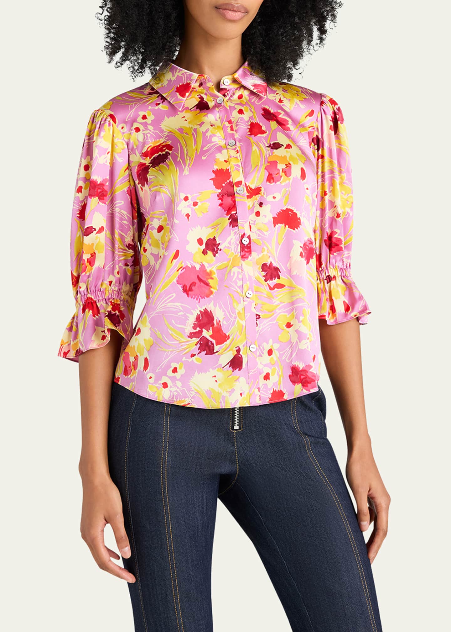 Cinq a Sept Fiona Floral Puff-Sleeve Top Image 4 of 5