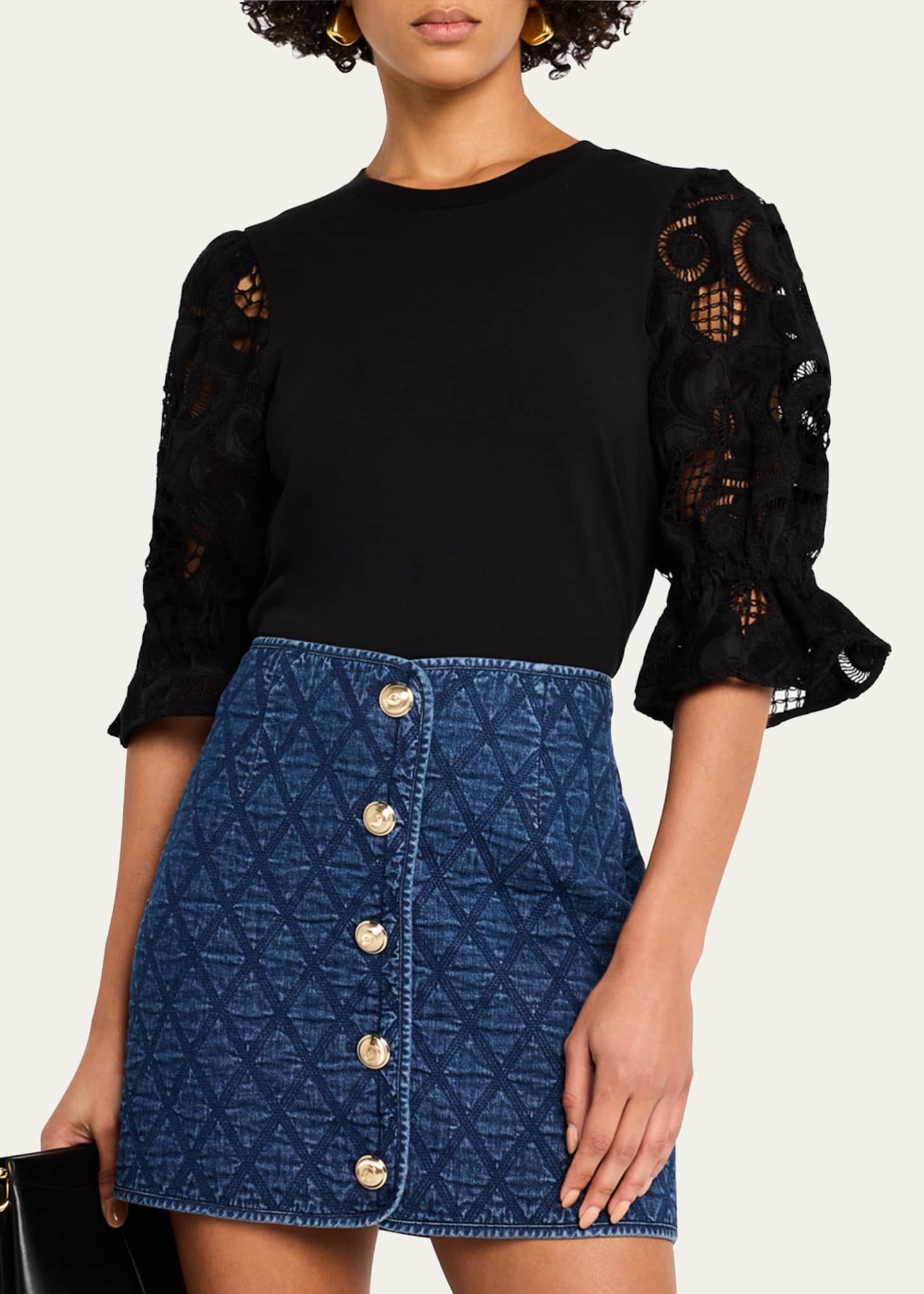Cinq a Sept Carmine Embroidered Puff-Sleeve Top Image 4 of 5