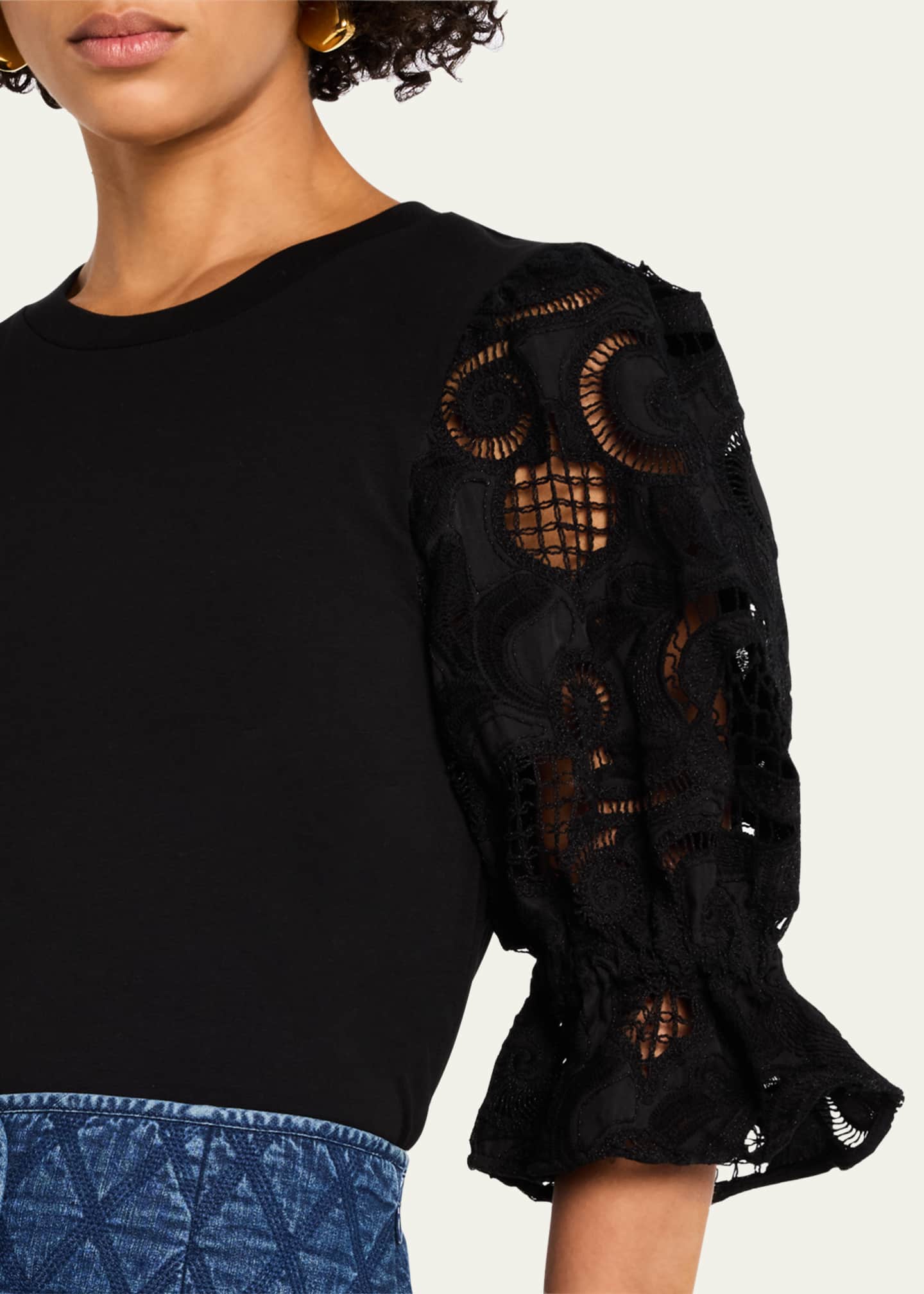 Cinq a Sept Carmine Embroidered Puff-Sleeve Top Image 5 of 5