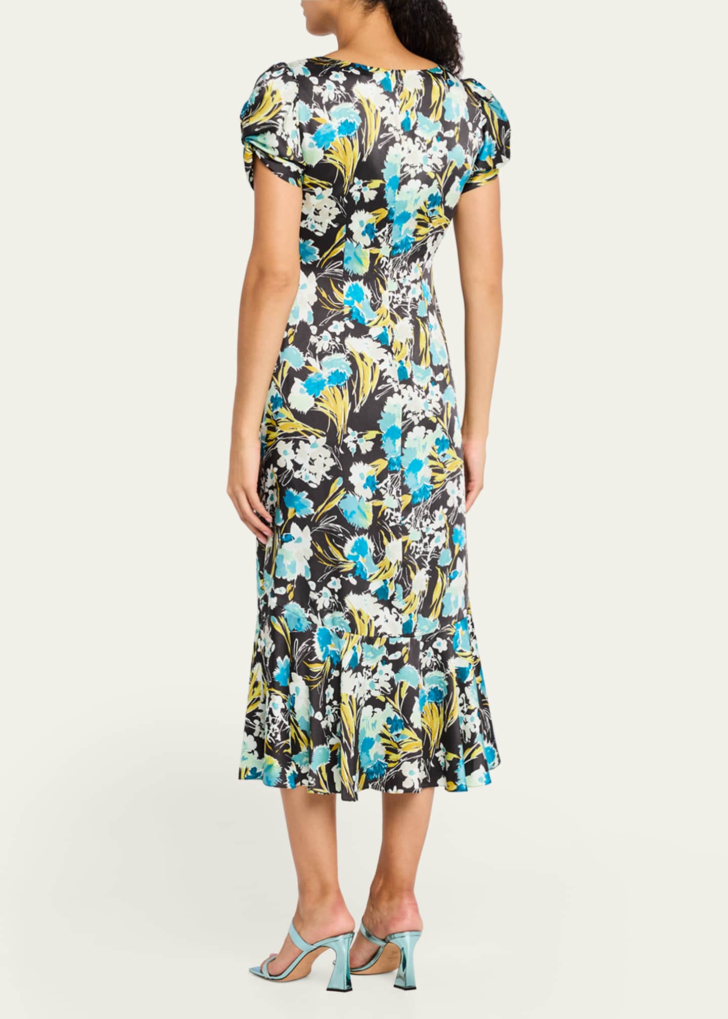 Cinq a Sept Walker Floral Puff-Sleeve Midi Dress Image 3 of 5