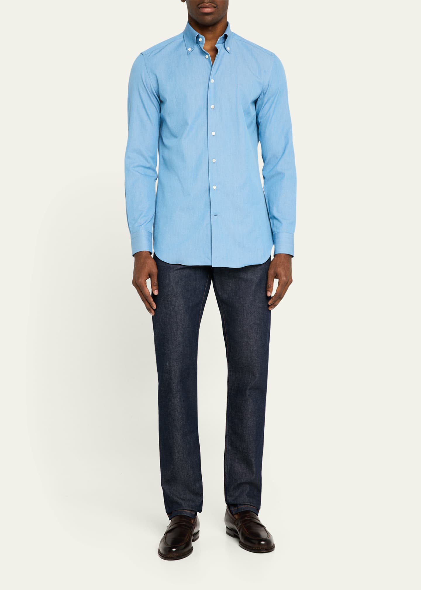 Bergdorf Goodman Men's Button-Collar Denim Sport Shirt Image 2 of 5