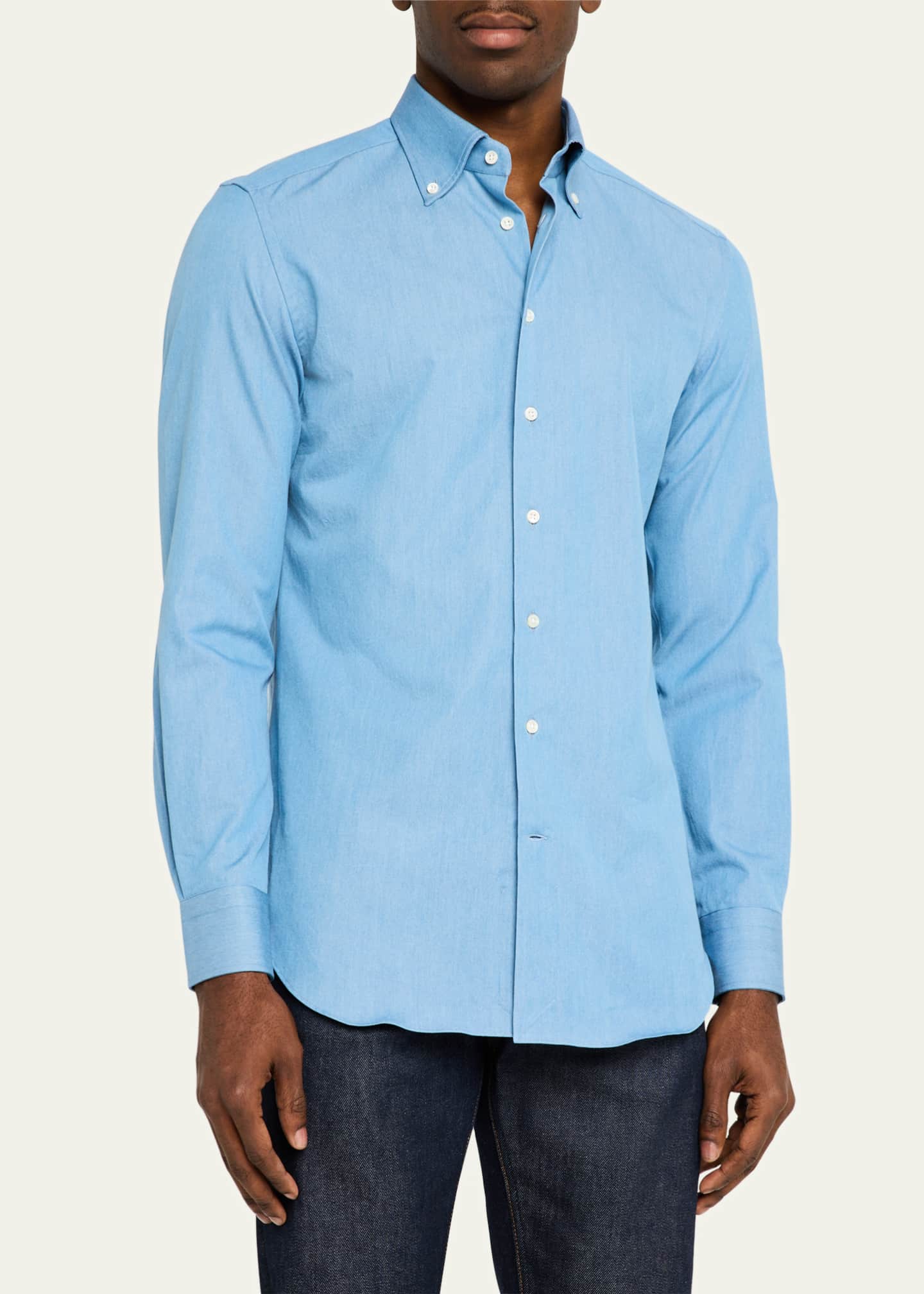 Bergdorf Goodman Men's Button-Collar Denim Sport Shirt Image 4 of 5