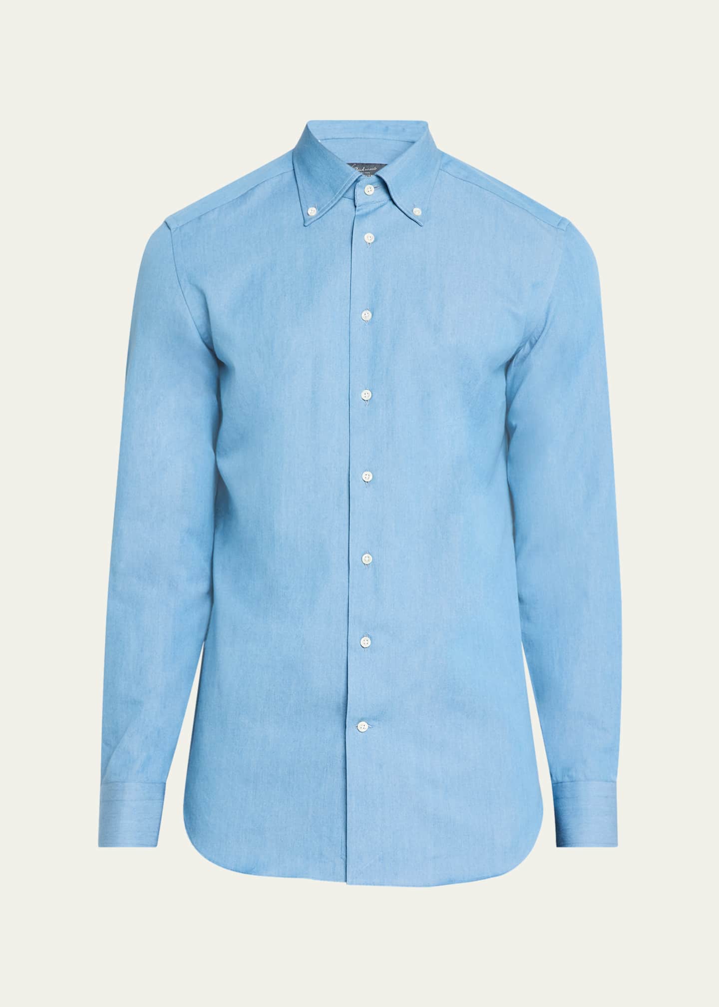 Bergdorf Goodman Men's Button-Collar Denim Sport Shirt Image 1 of 5