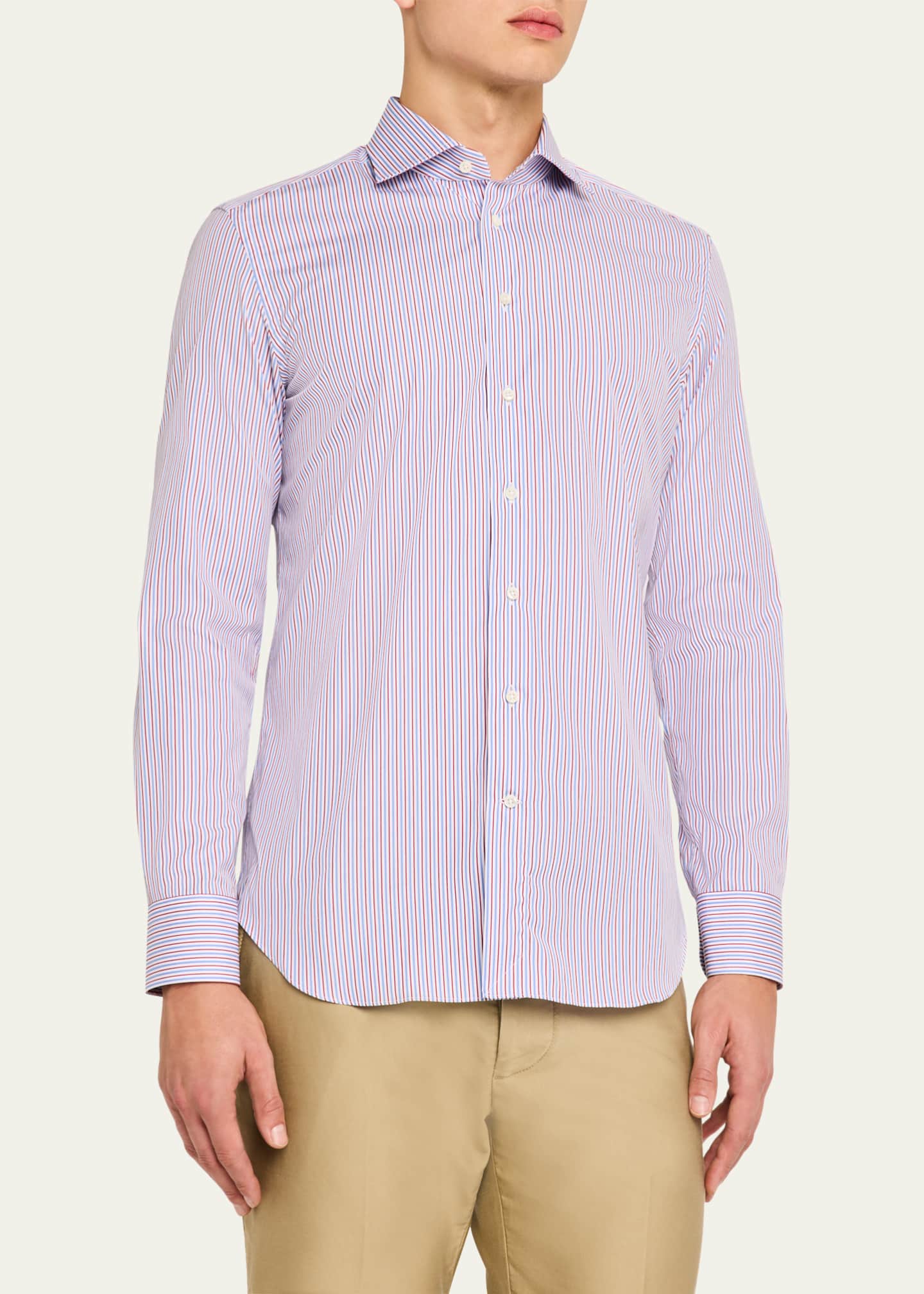 Bergdorf Goodman Men's Cotton Multi-Stripe Dress Shirt Image 4 of 5