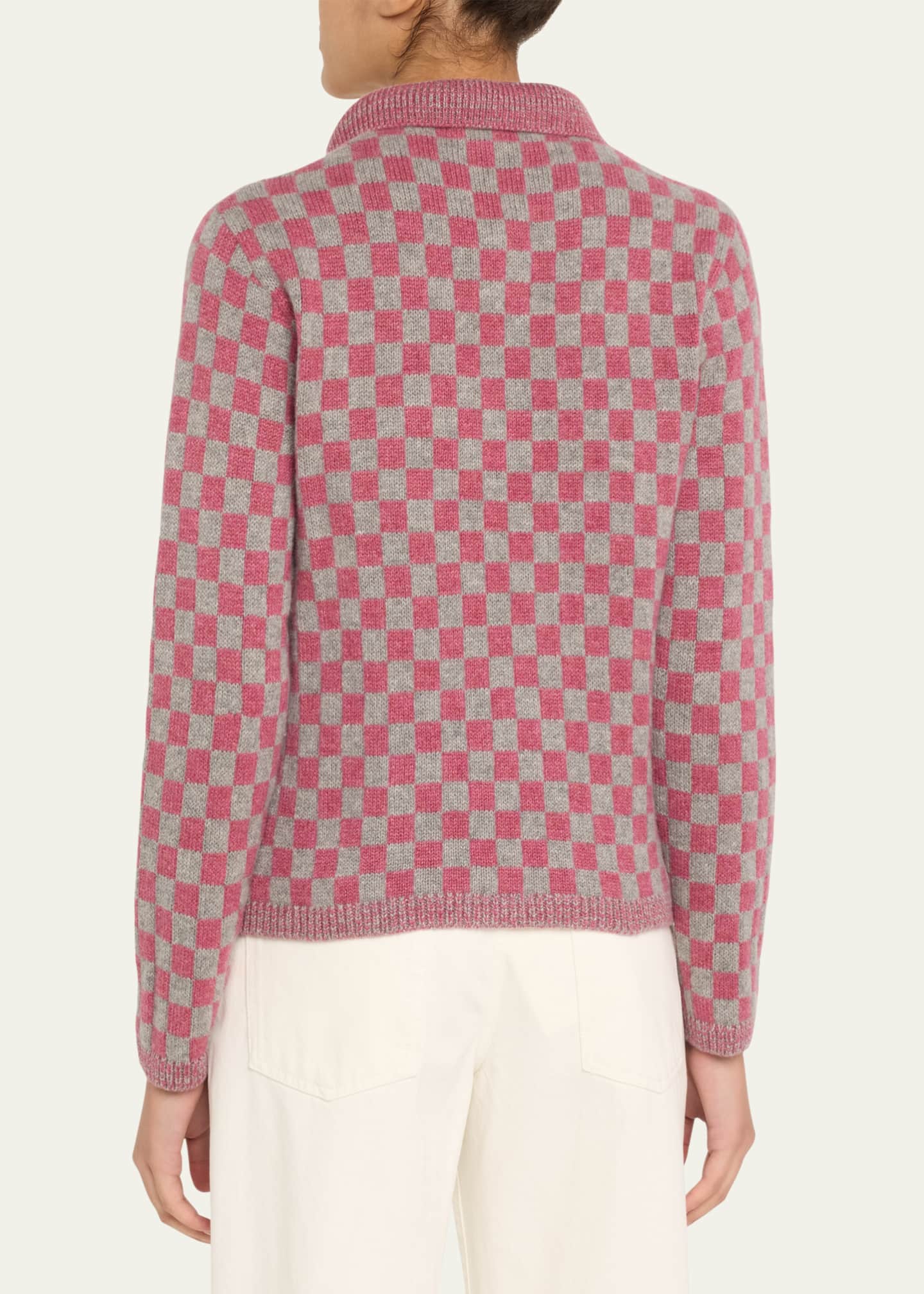 The Elder Statesman Checkered Polo Cashmere Sweater Image 3 of 5