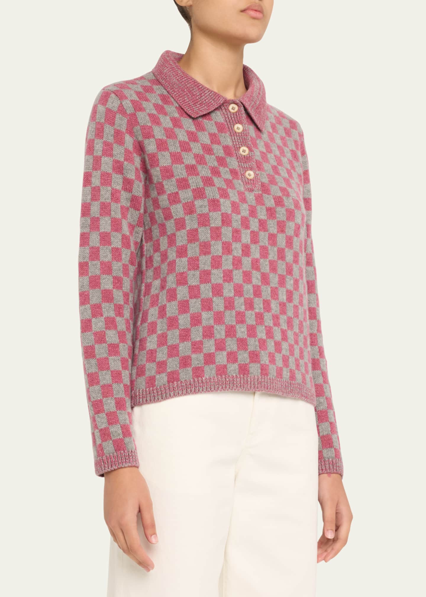The Elder Statesman Checkered Polo Cashmere Sweater Image 4 of 5