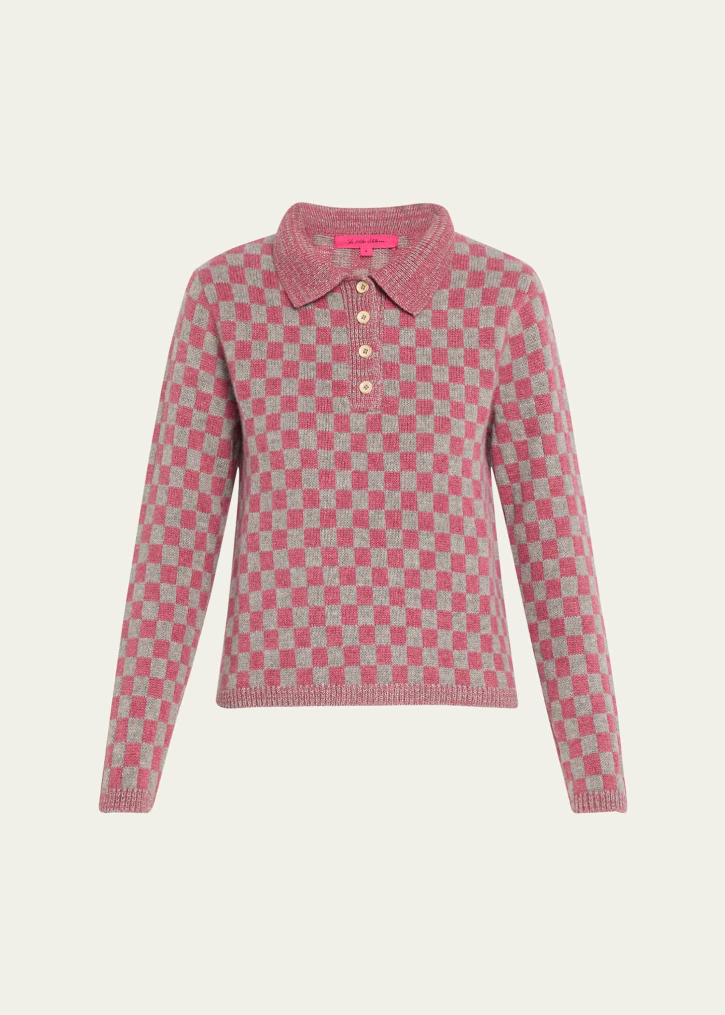The Elder Statesman Checkered Polo Cashmere Sweater Image 1 of 5