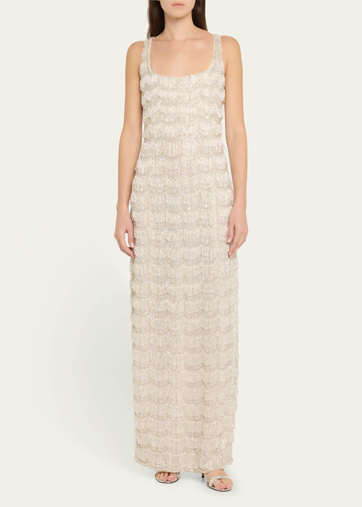 Rachel Gilbert Sadie Scallop Beaded Sleeveless Long Gown Image 2 of 5