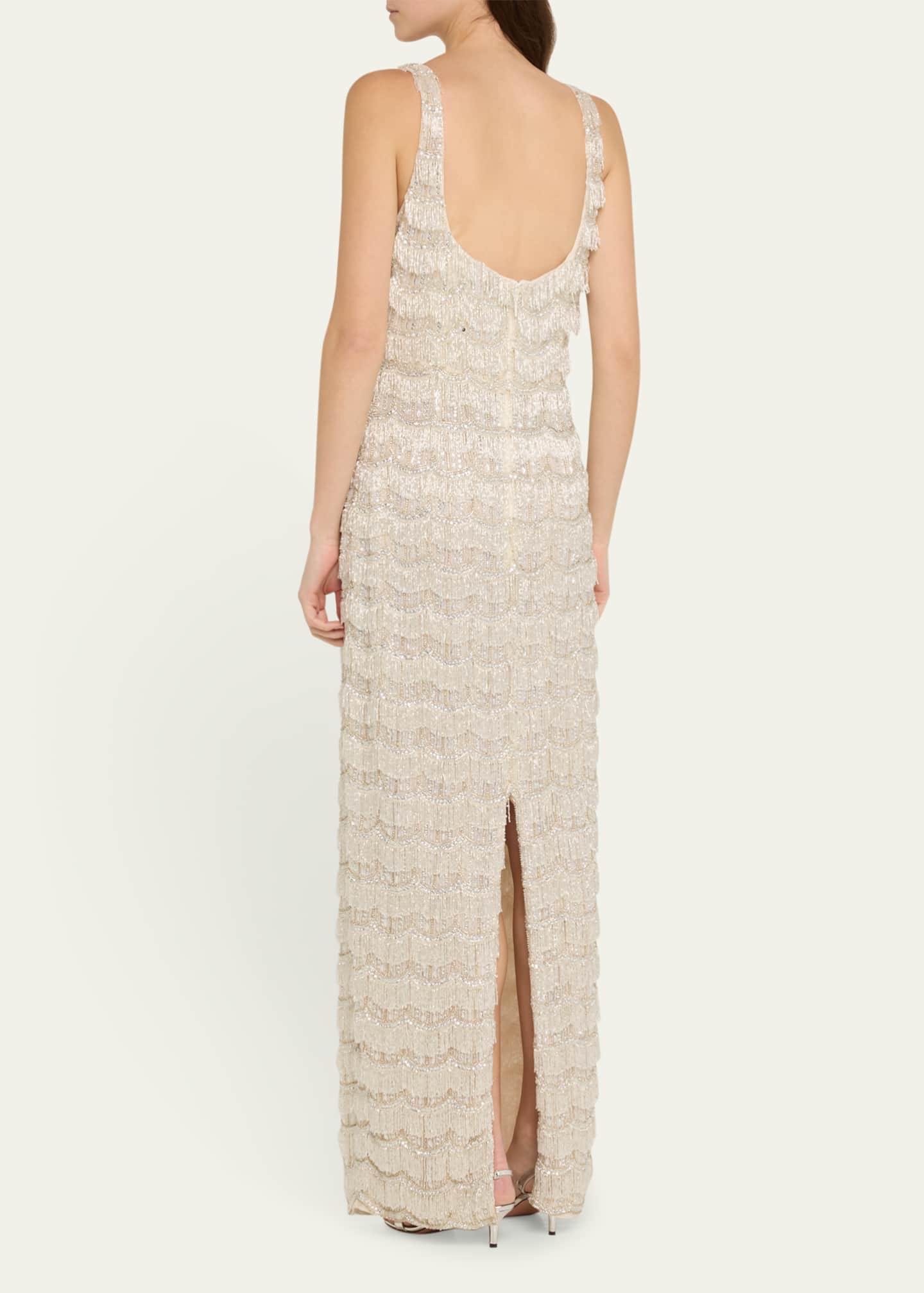 Rachel Gilbert Sadie Scallop Beaded Sleeveless Long Gown Image 3 of 5