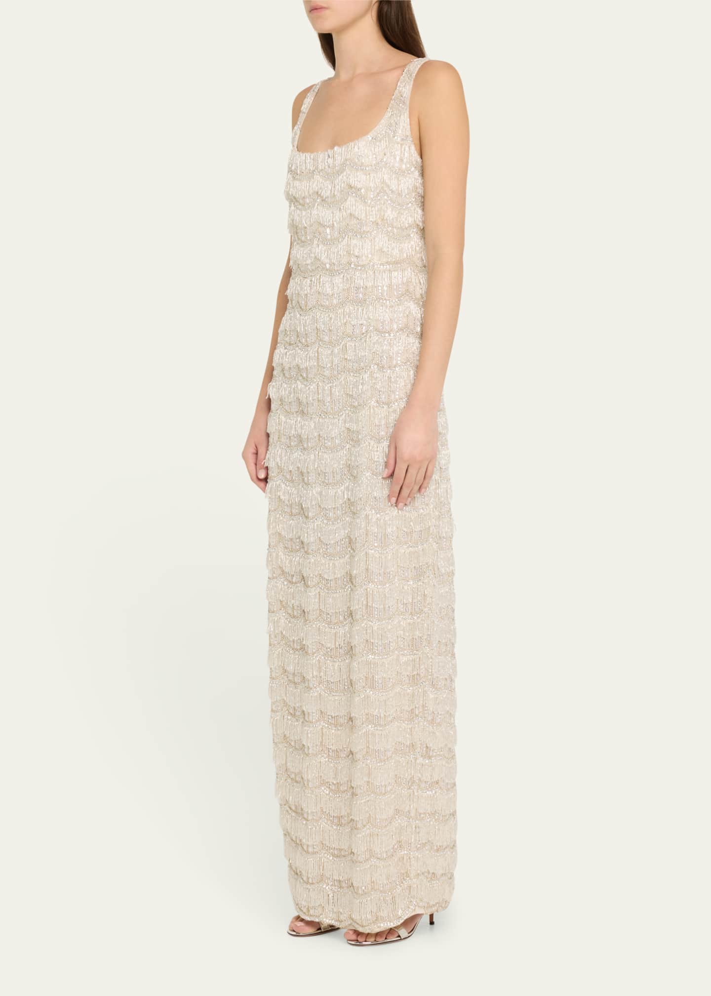 Rachel Gilbert Sadie Scallop Beaded Sleeveless Long Gown Image 4 of 5