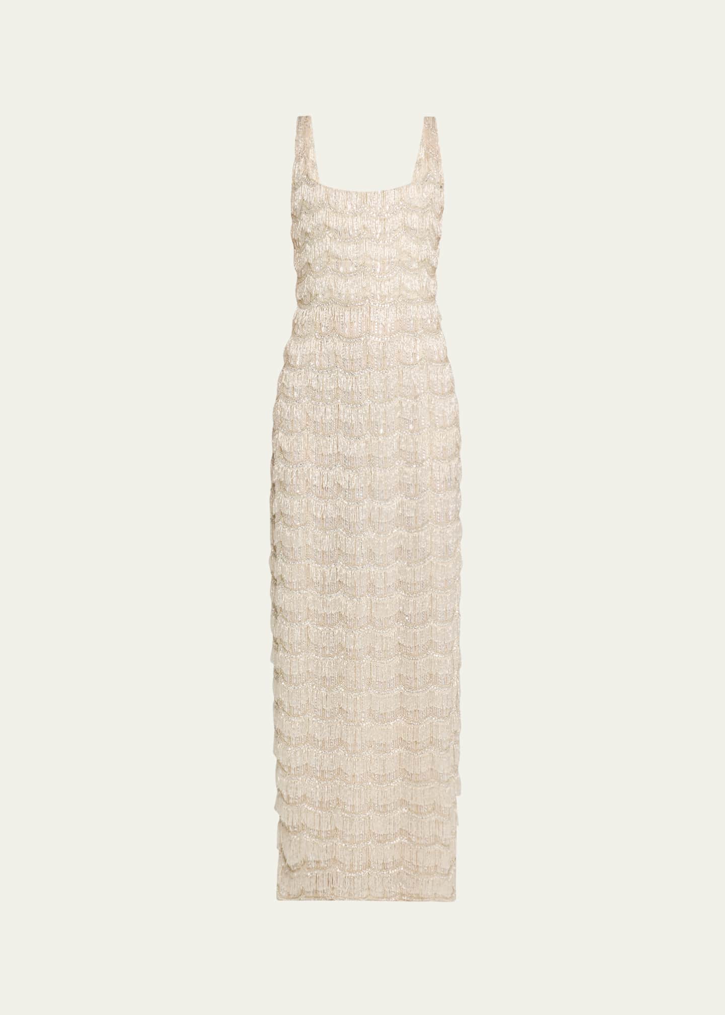 Rachel Gilbert Sadie Scallop Beaded Sleeveless Long Gown Image 1 of 5
