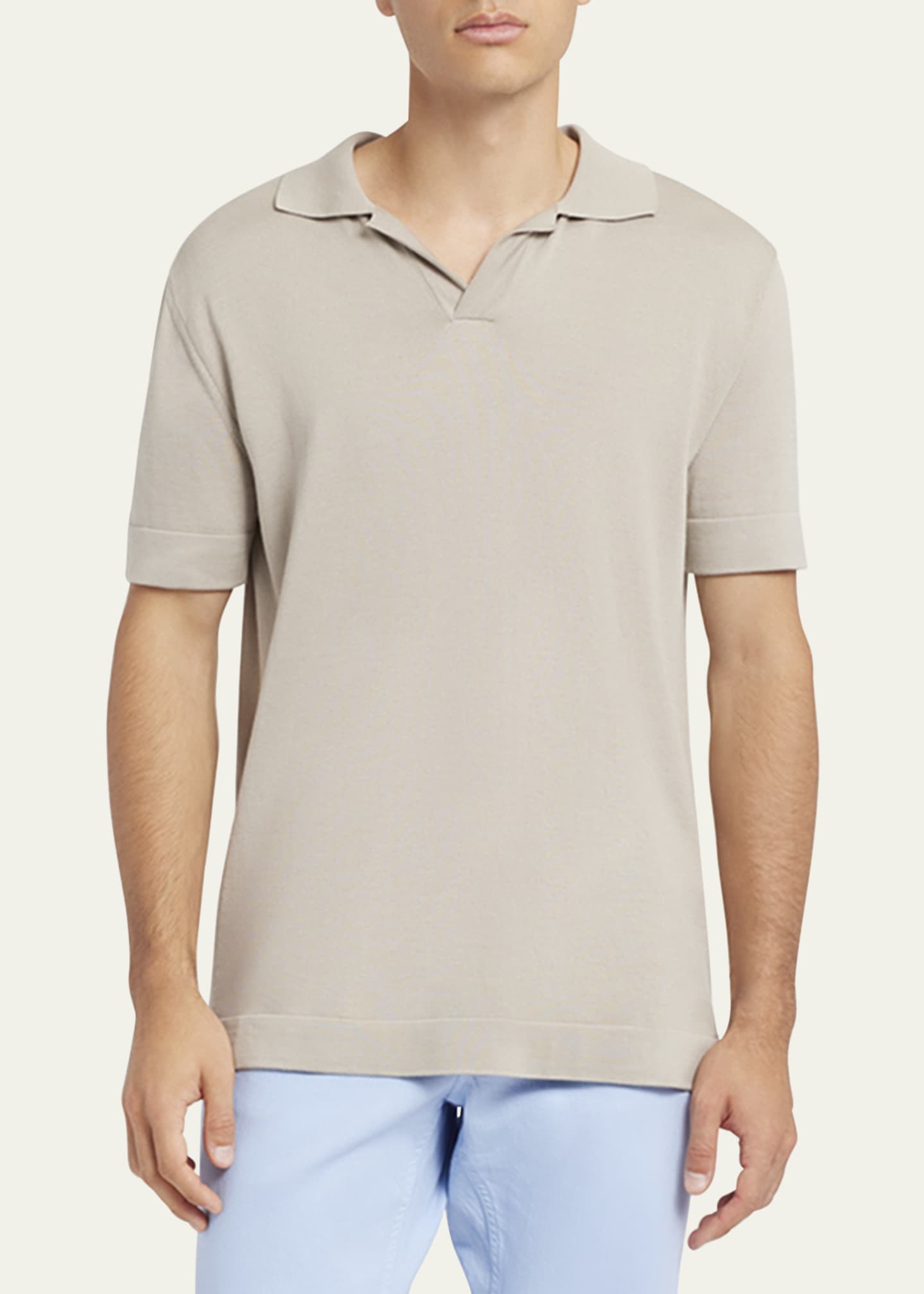 Brioni Men's Cotton and Silk Johnny Collar Polo Shirt Image 2 of 5