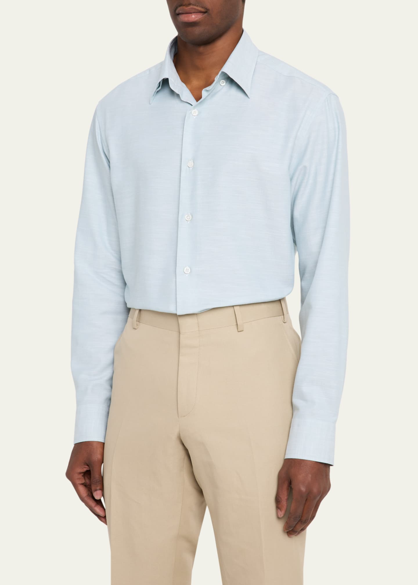 Brioni Men's Cotton Twill Sport Shirt Image 4 of 5