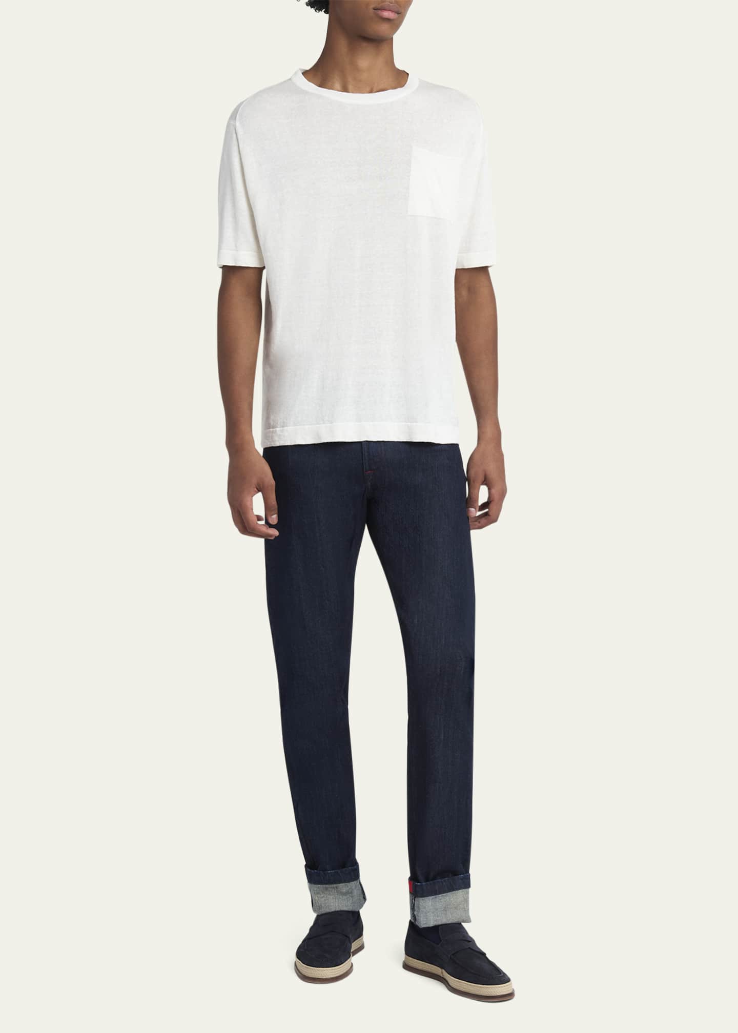 Kiton Men's Cotton and Linen Pocket T-Shirt Image 2 of 5