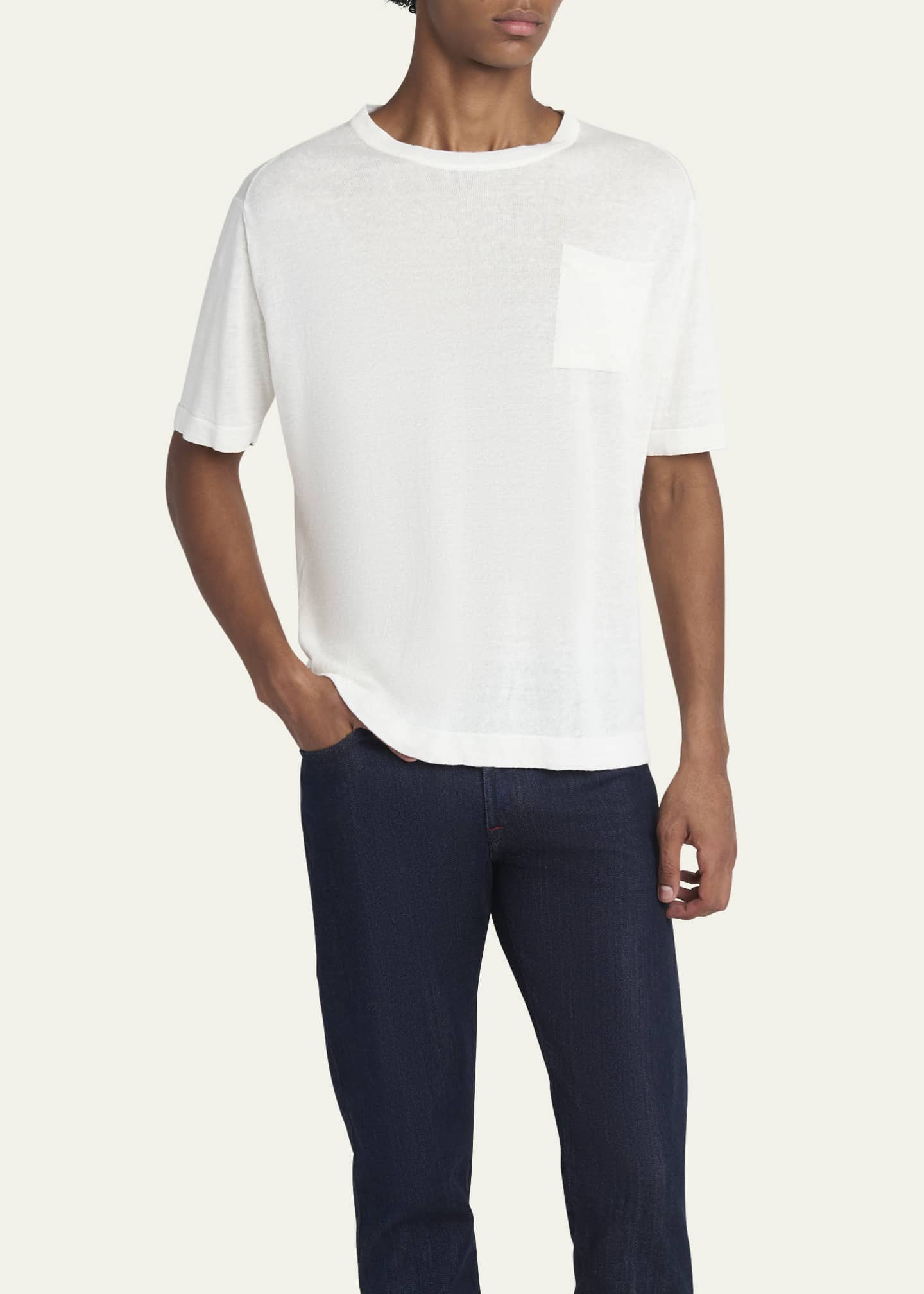 Kiton Men's Cotton and Linen Pocket T-Shirt Image 4 of 5