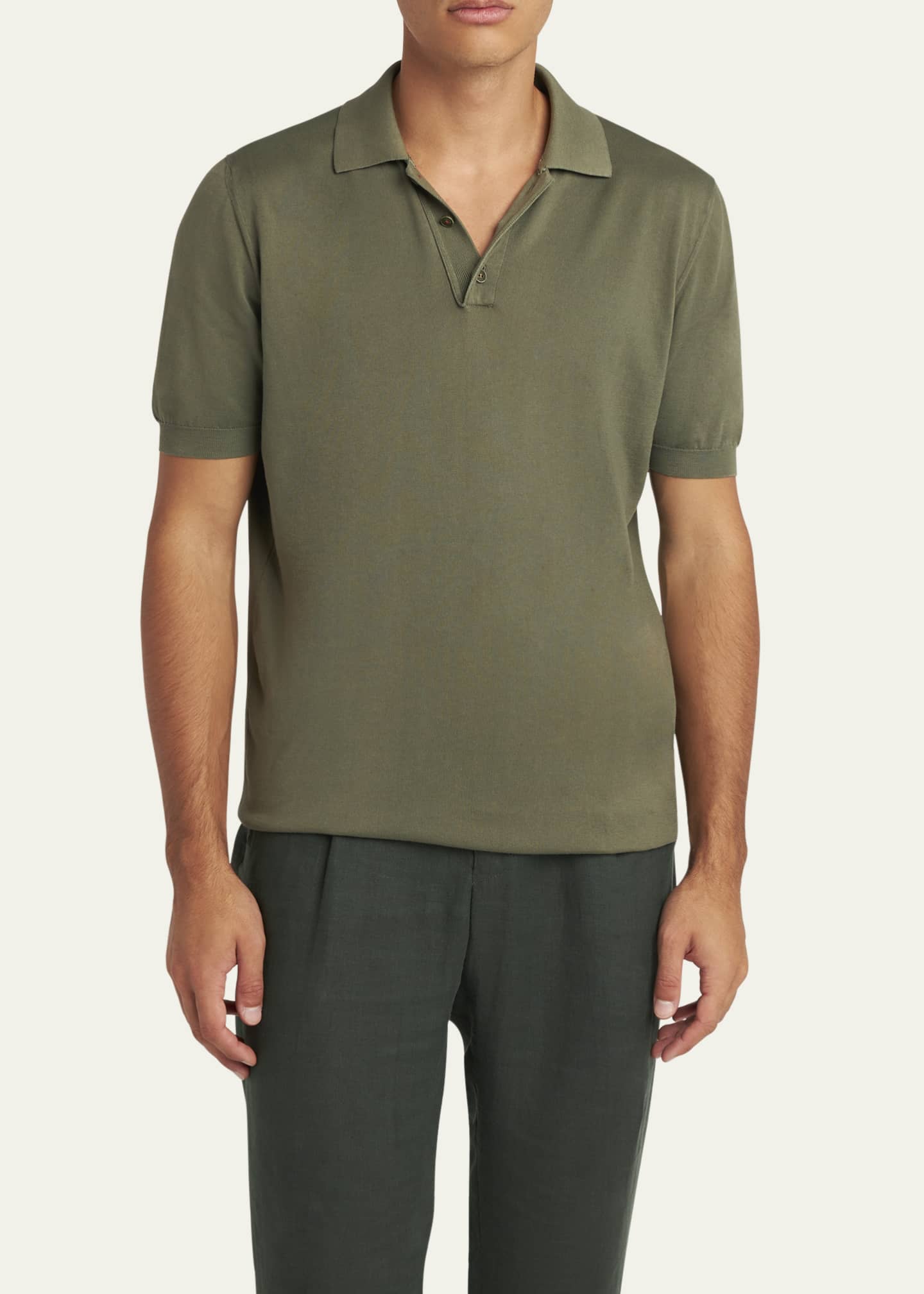 Kiton Men's Sea Island Cotton Knit Polo Shirt Image 4 of 5