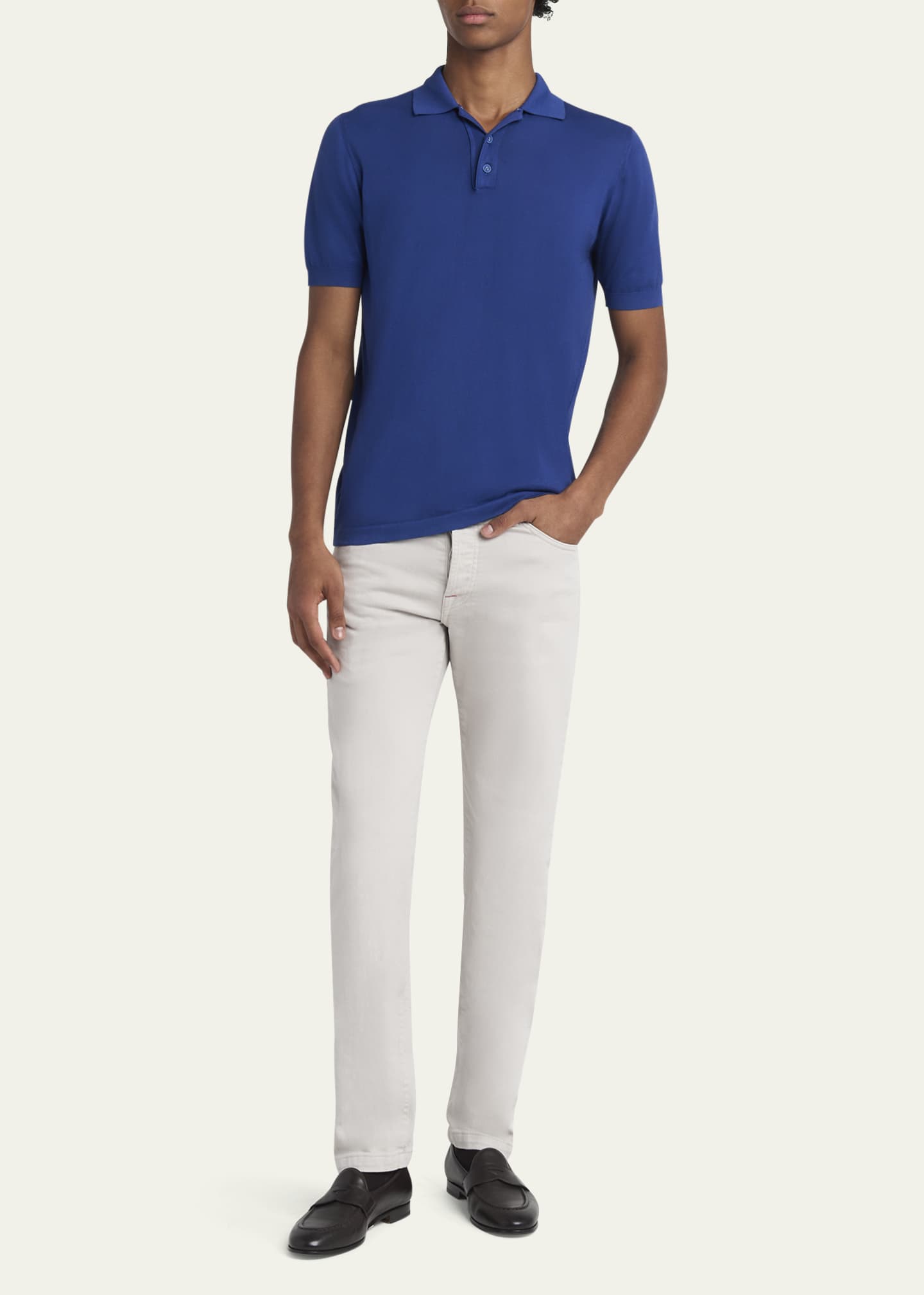 Kiton Men's Sea Island Cotton Knit Polo Shirt Image 2 of 5