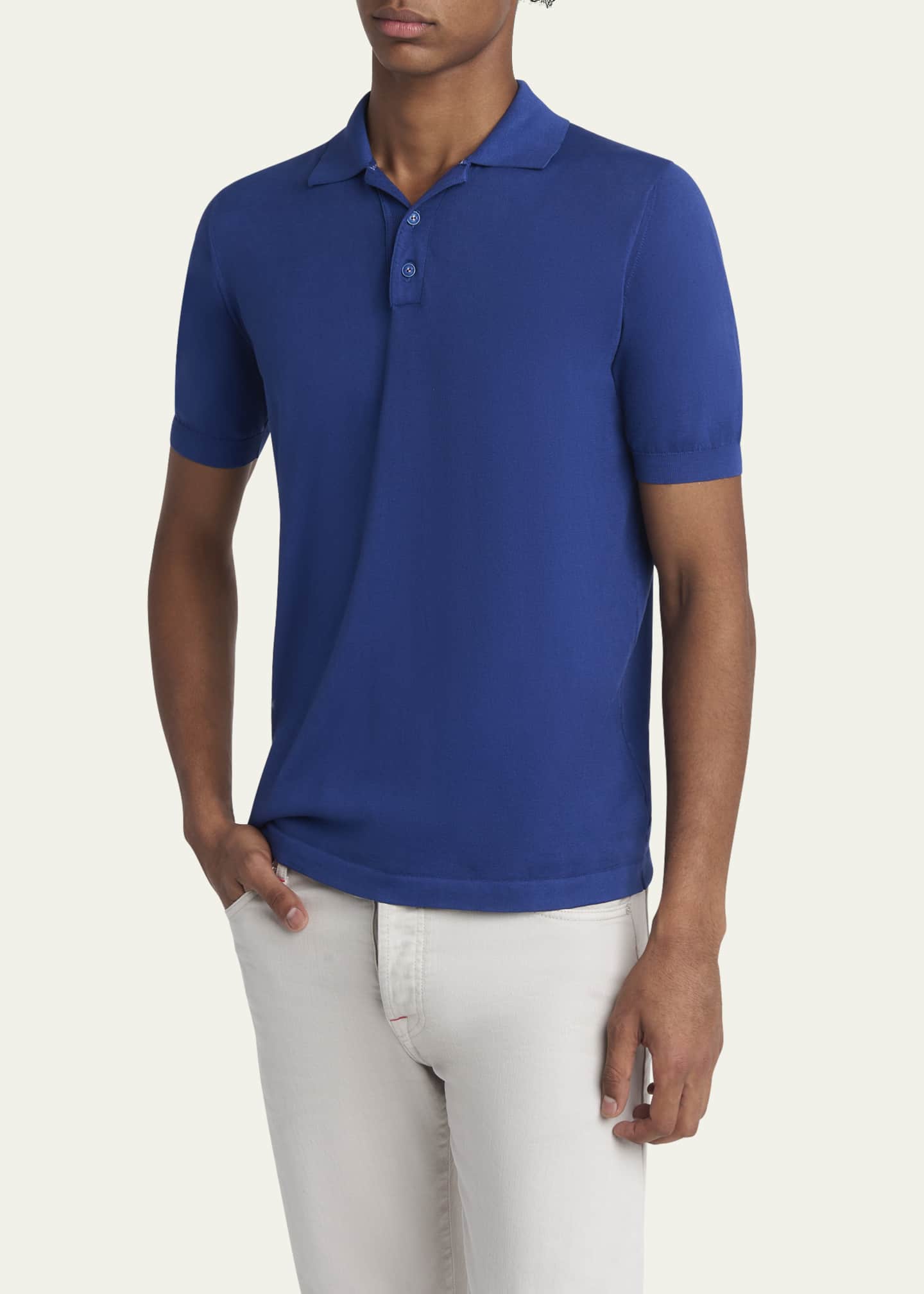 Kiton Men's Sea Island Cotton Knit Polo Shirt Image 4 of 5