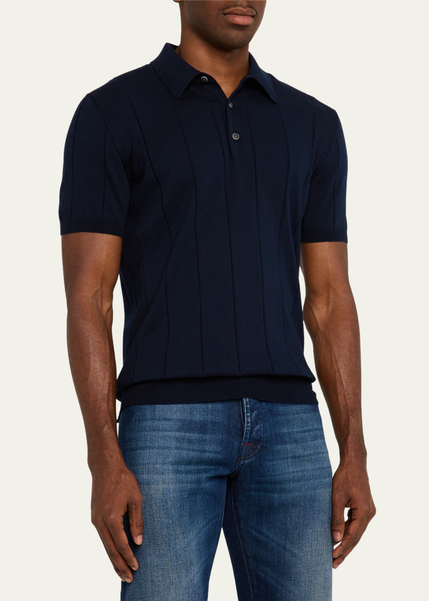 Kiton Men's Jacquard Stripe Polo Shirt Image 4 of 5