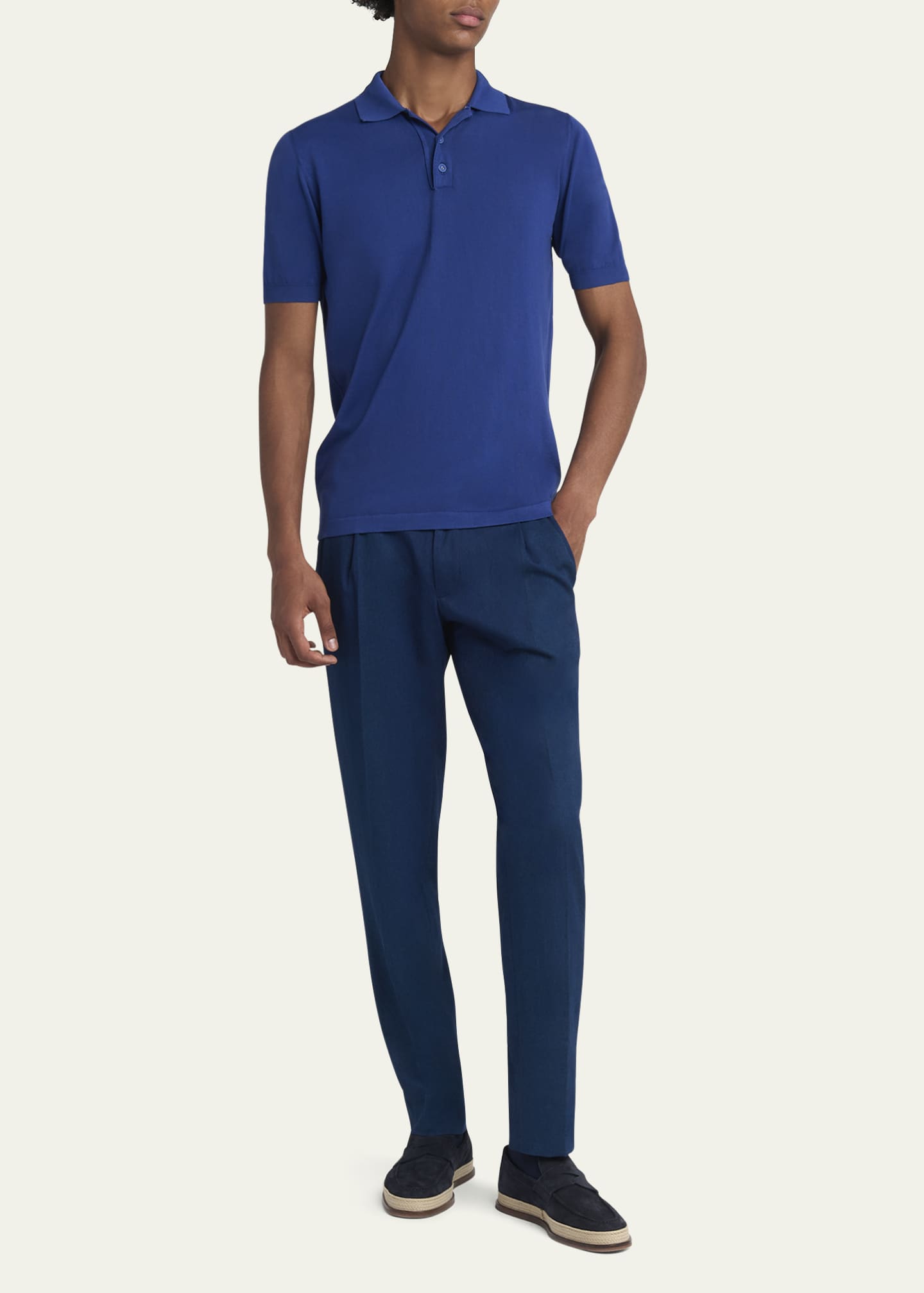 Kiton Men's Sea Island Cotton Knit Polo Shirt Image 2 of 4