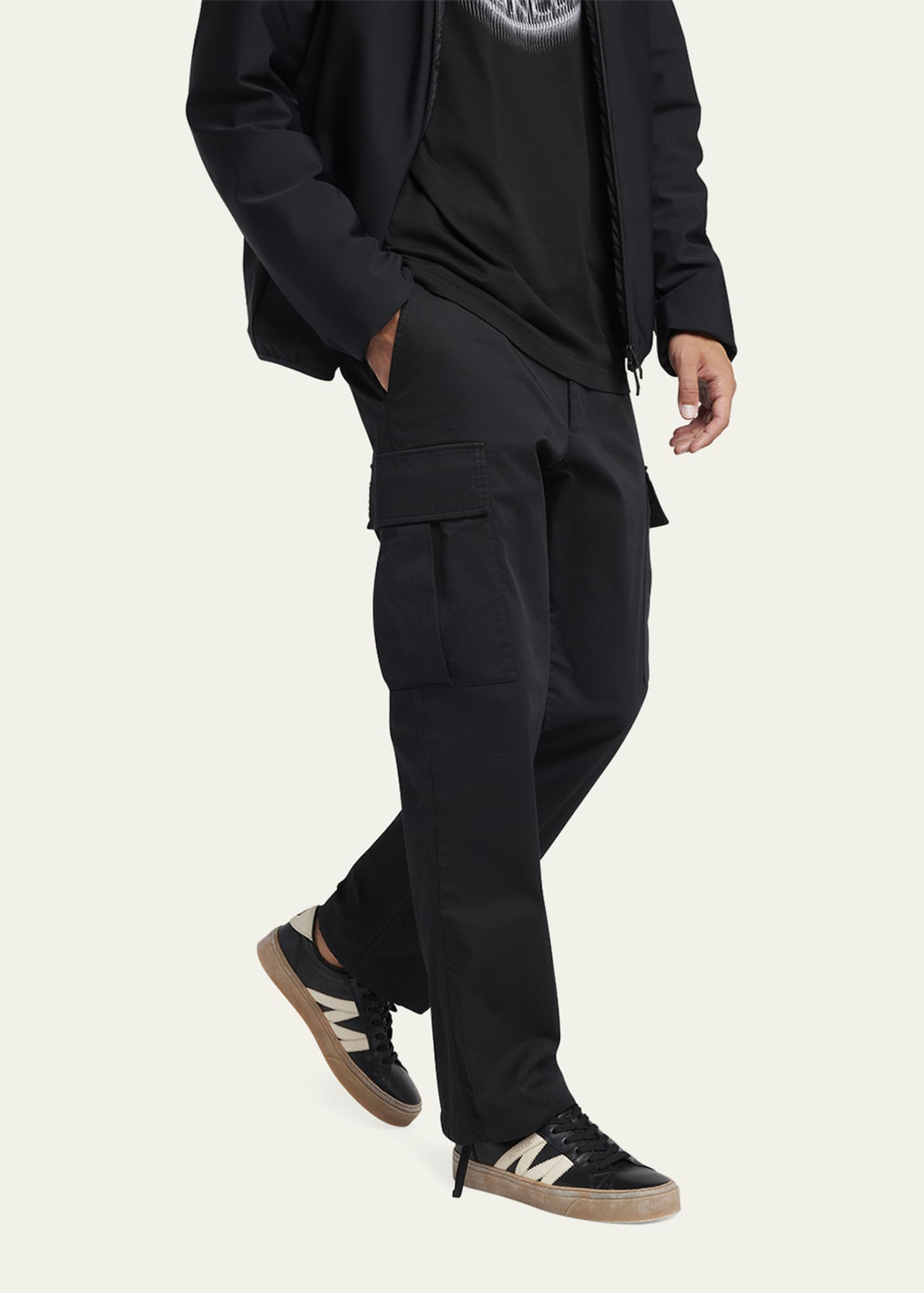 Moncler Men's Monaco2 Leather and Nubuck Low-Top Sneakers Image 2 of 6