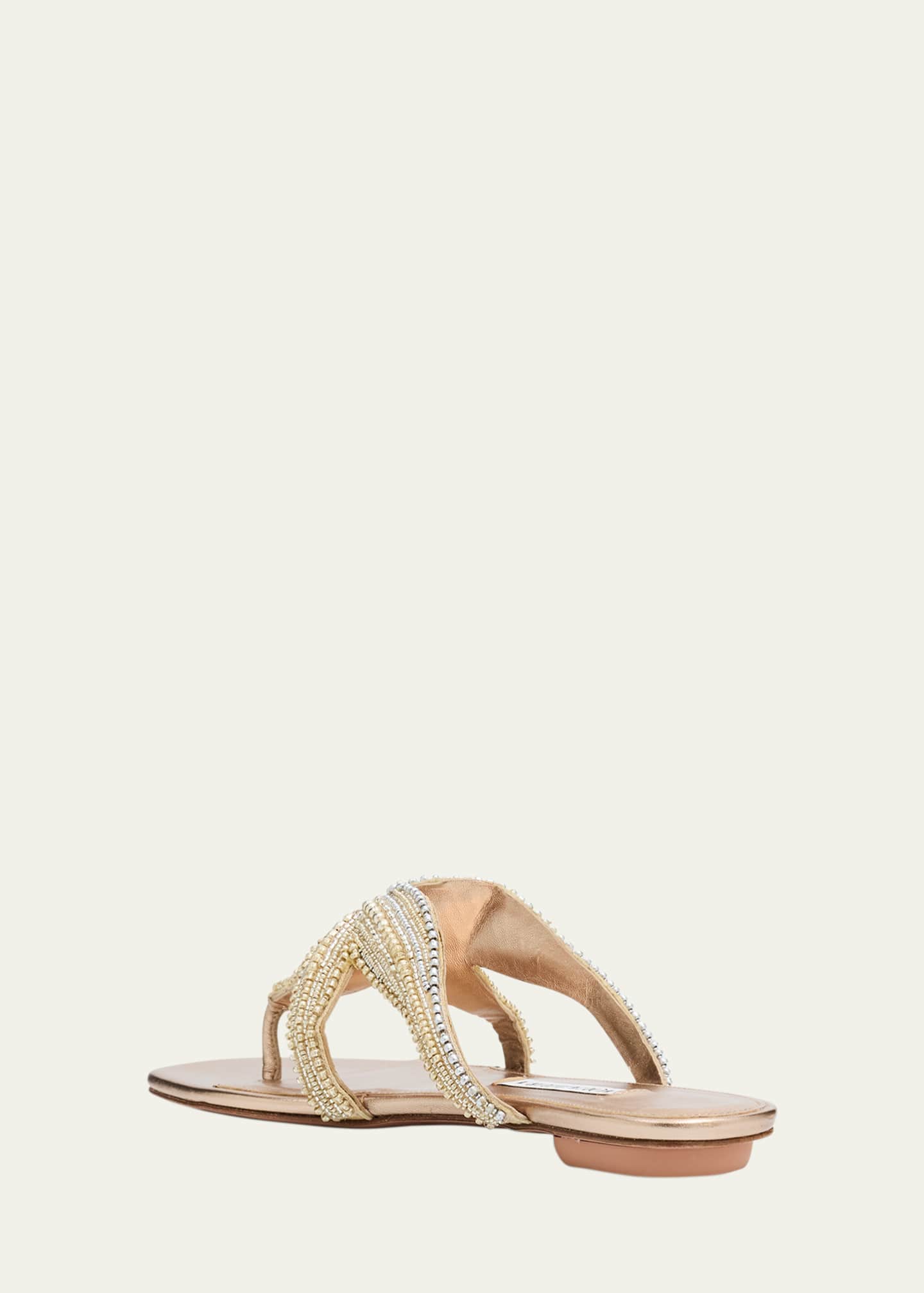Aquazzura Pearly Beaded Flat Thong Sandals Image 2 of 4