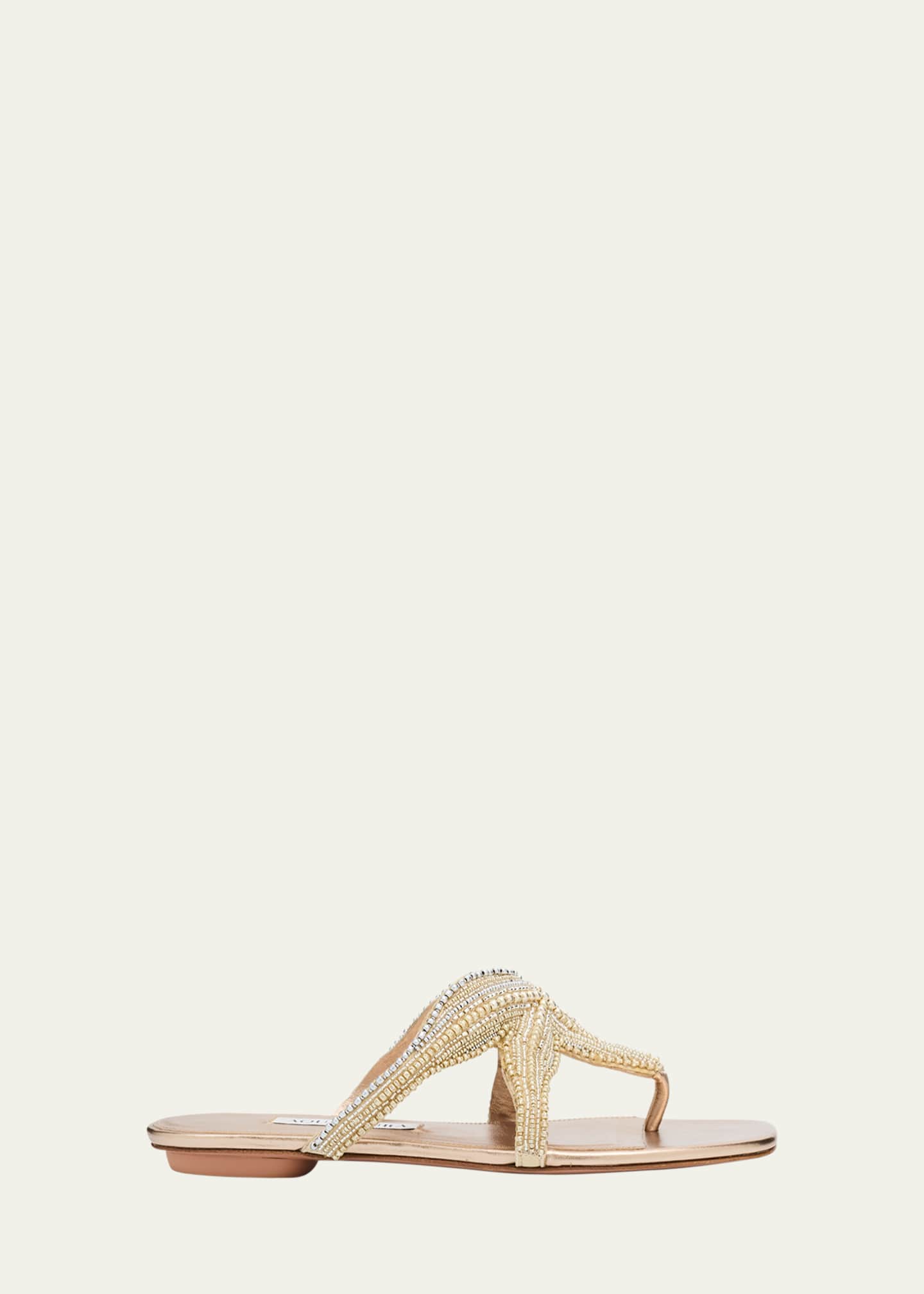 サンダル・ミュール AQUAZZURA 'Milagros' sandals Beige Aquazzura Pearly Beaded Flat Thong Sandals - Bergdorf Goodman