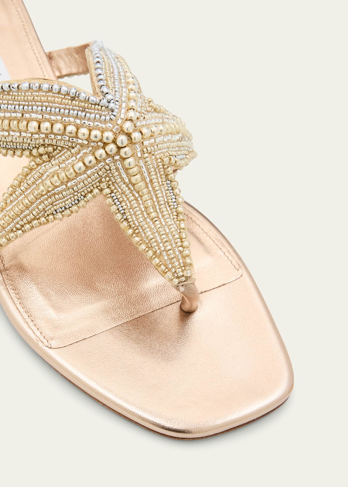 Aquazzura Pearly Beaded Flat Thong Sandals Image 3 of 4